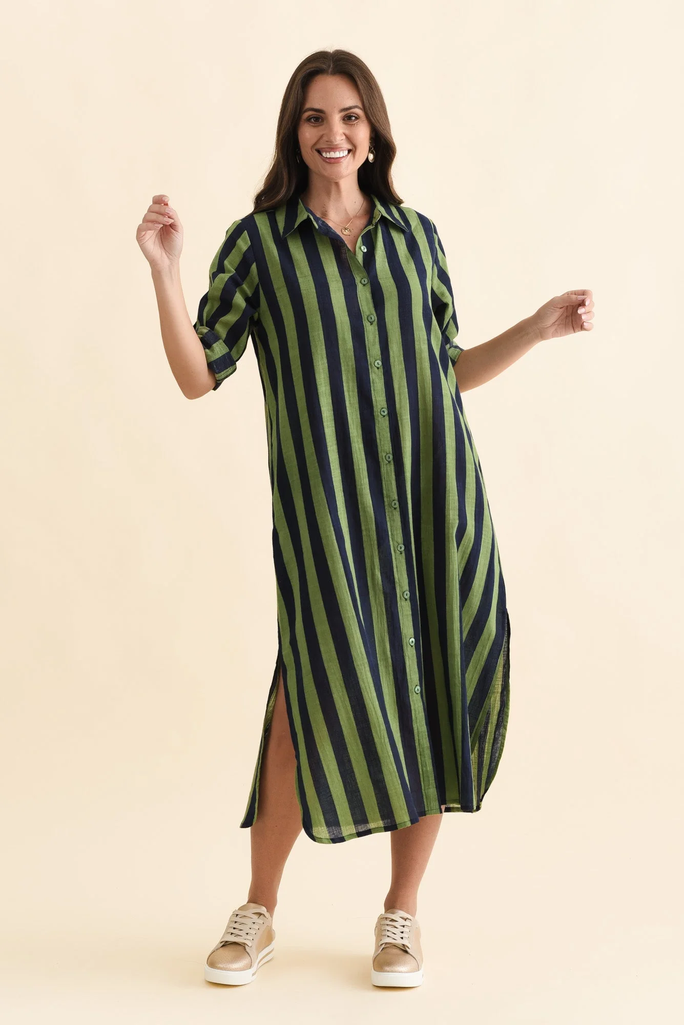 Tricia Indigo Stripe Cotton Shirt Dress - Image 6