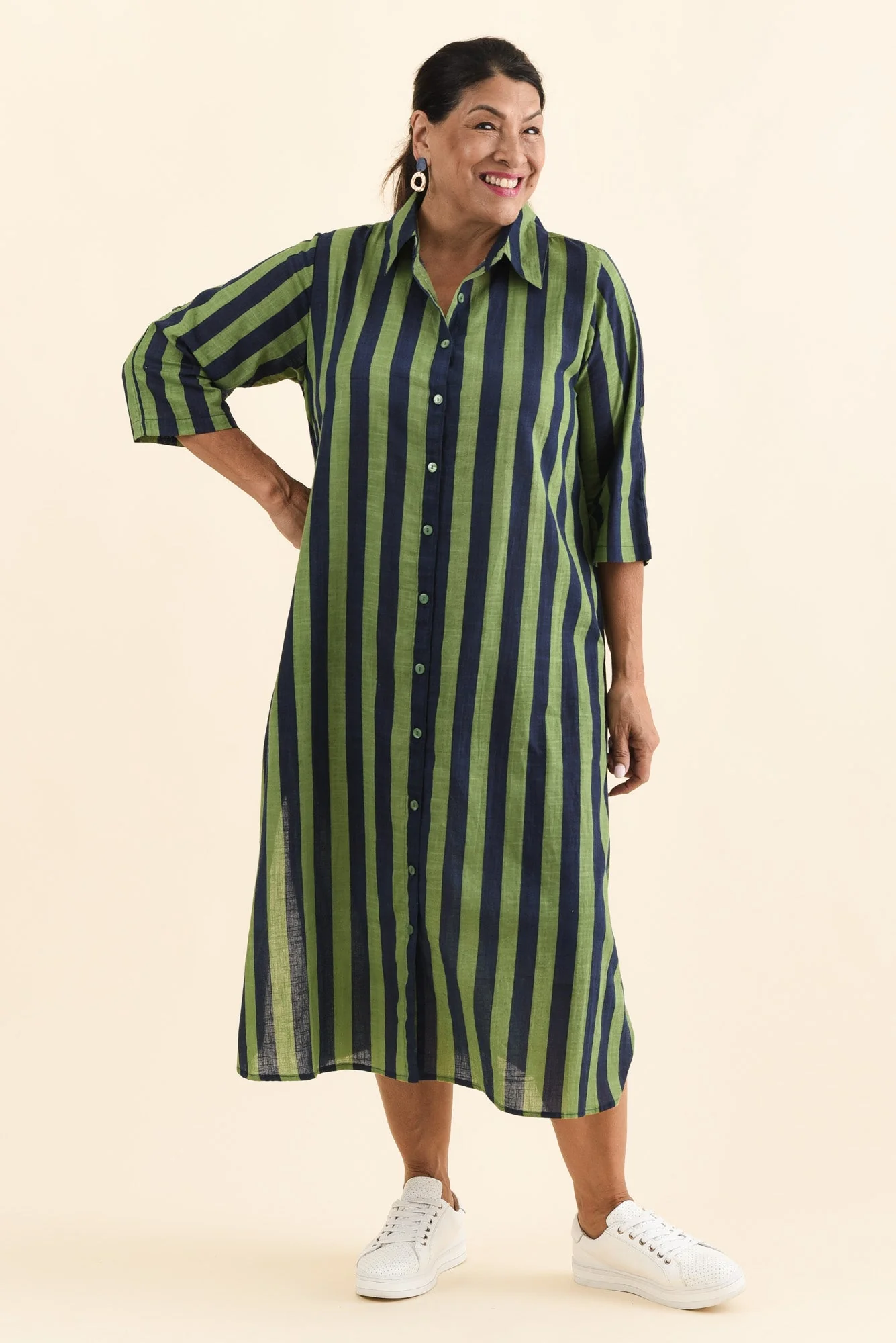 Tricia Indigo Stripe Cotton Shirt Dress - Image 7