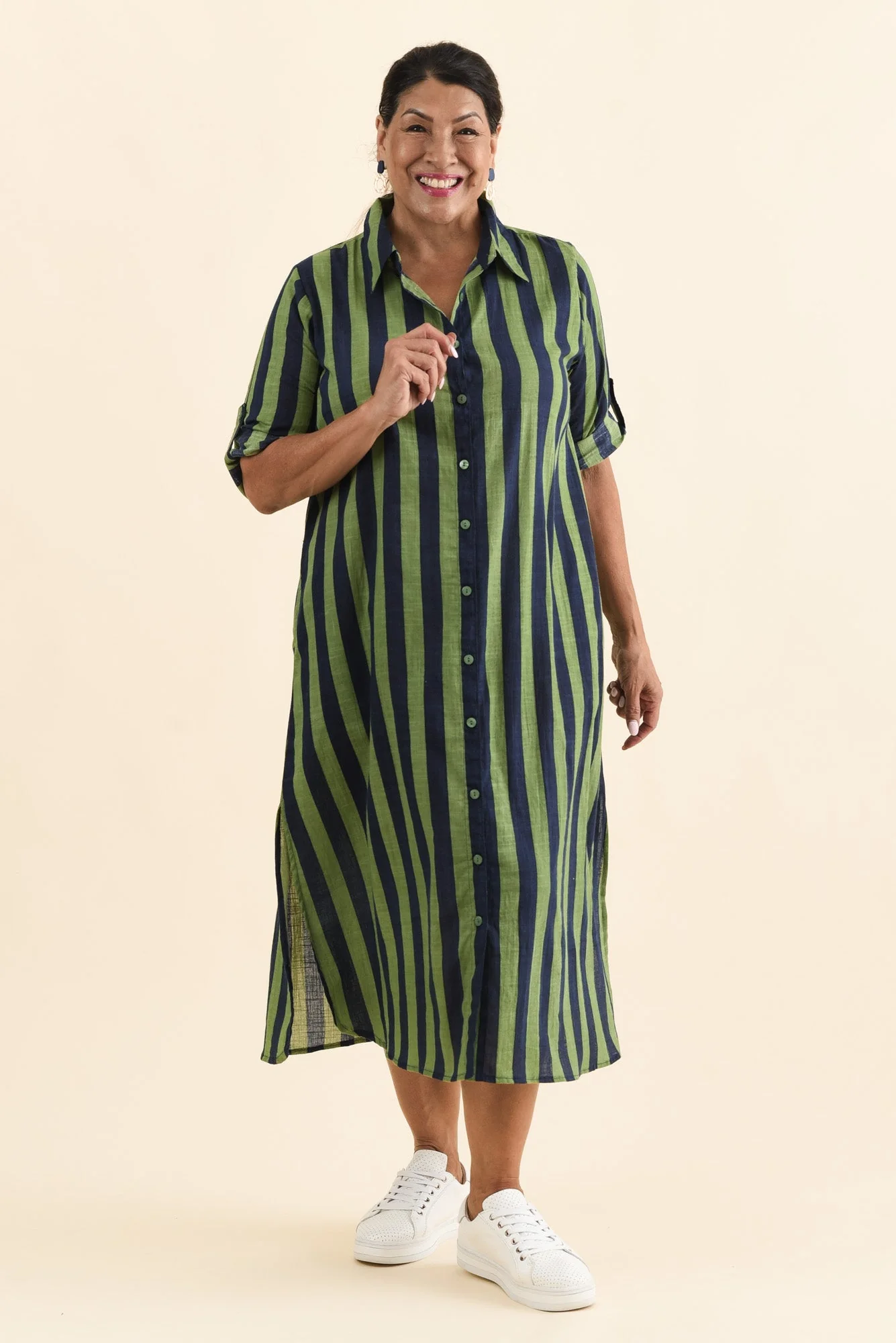 Tricia Indigo Stripe Cotton Shirt Dress - Image 8