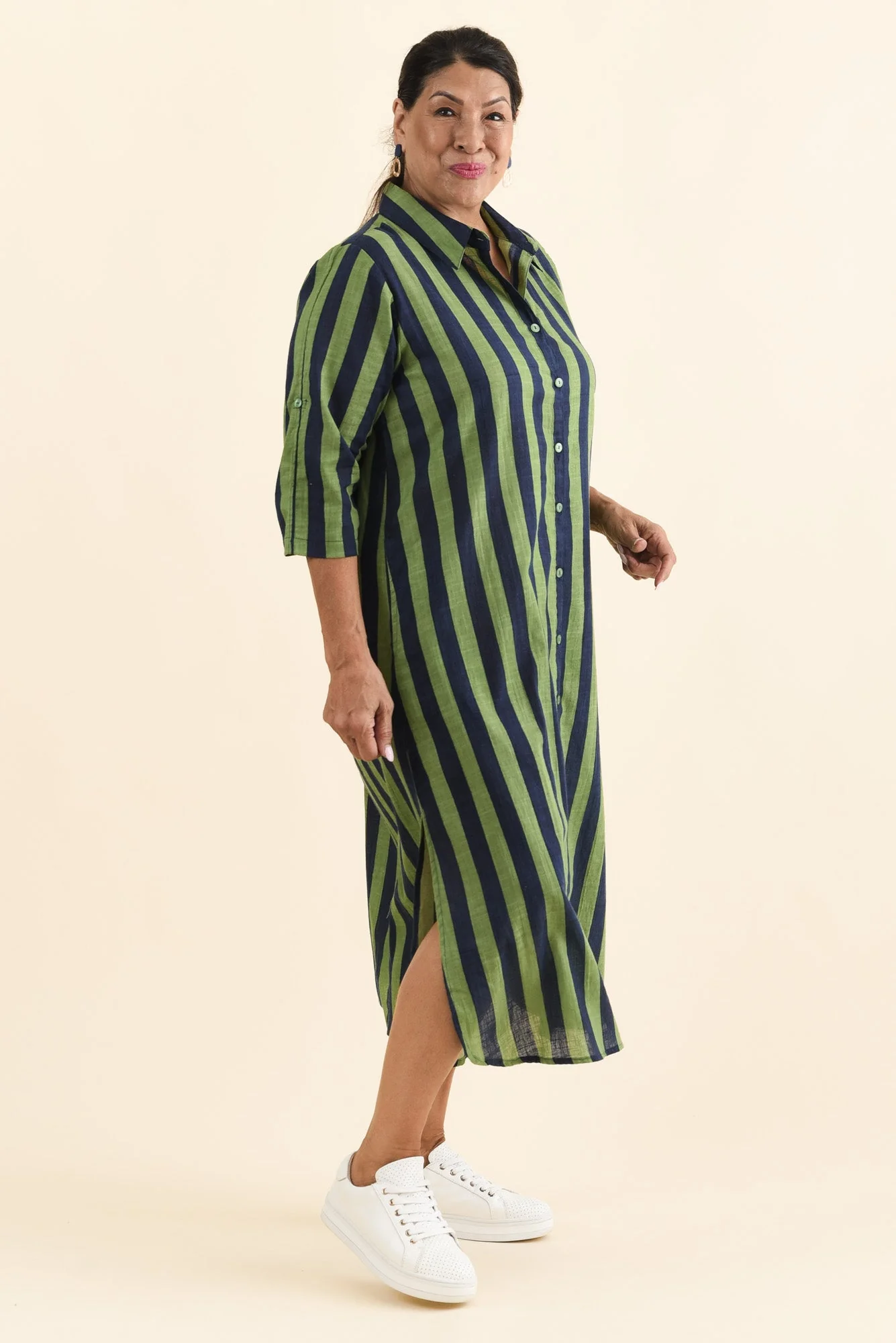 Tricia Indigo Stripe Cotton Shirt Dress - Image 9