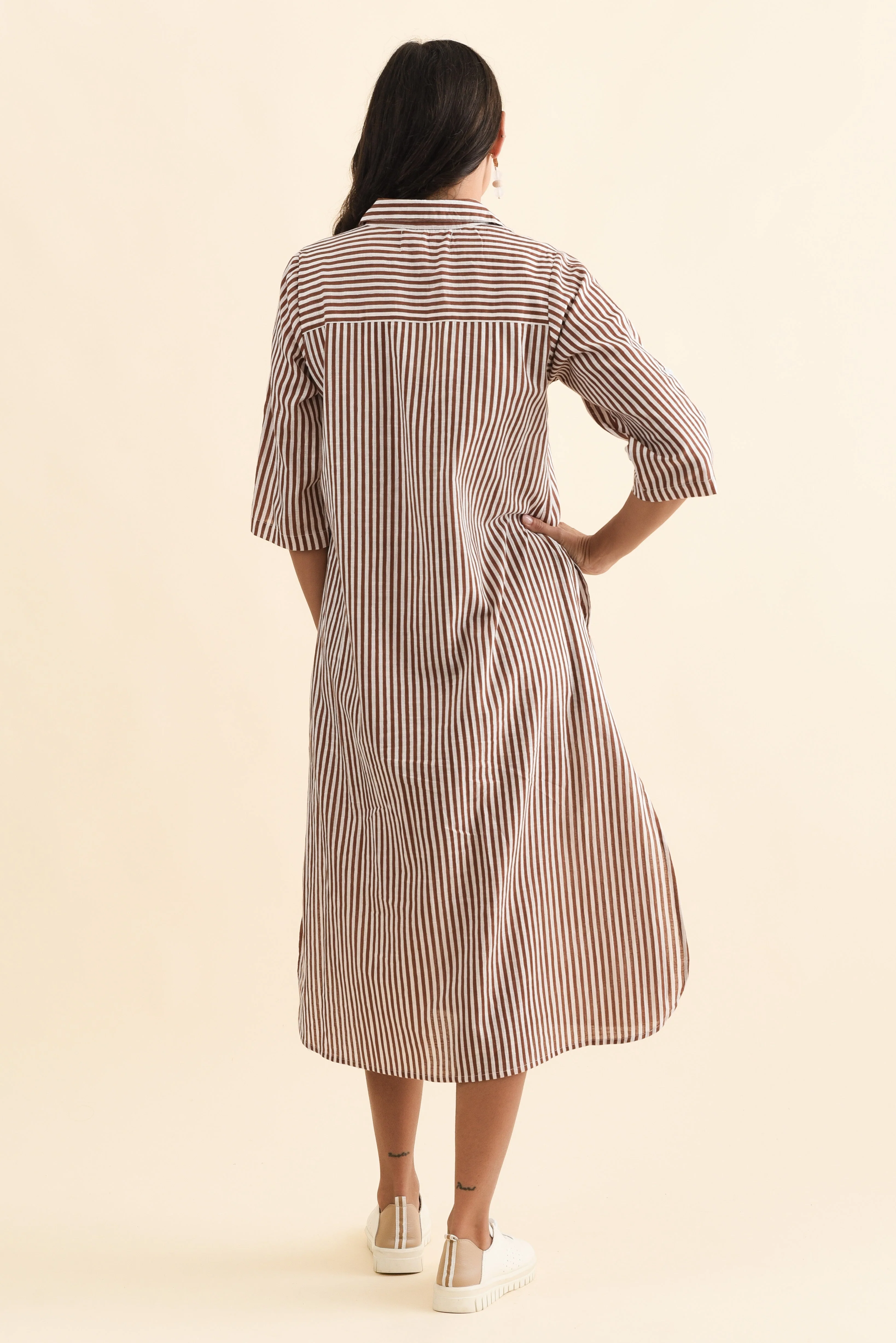 Tricia Mocha Stripe Cotton Shirt Dress - Image 5