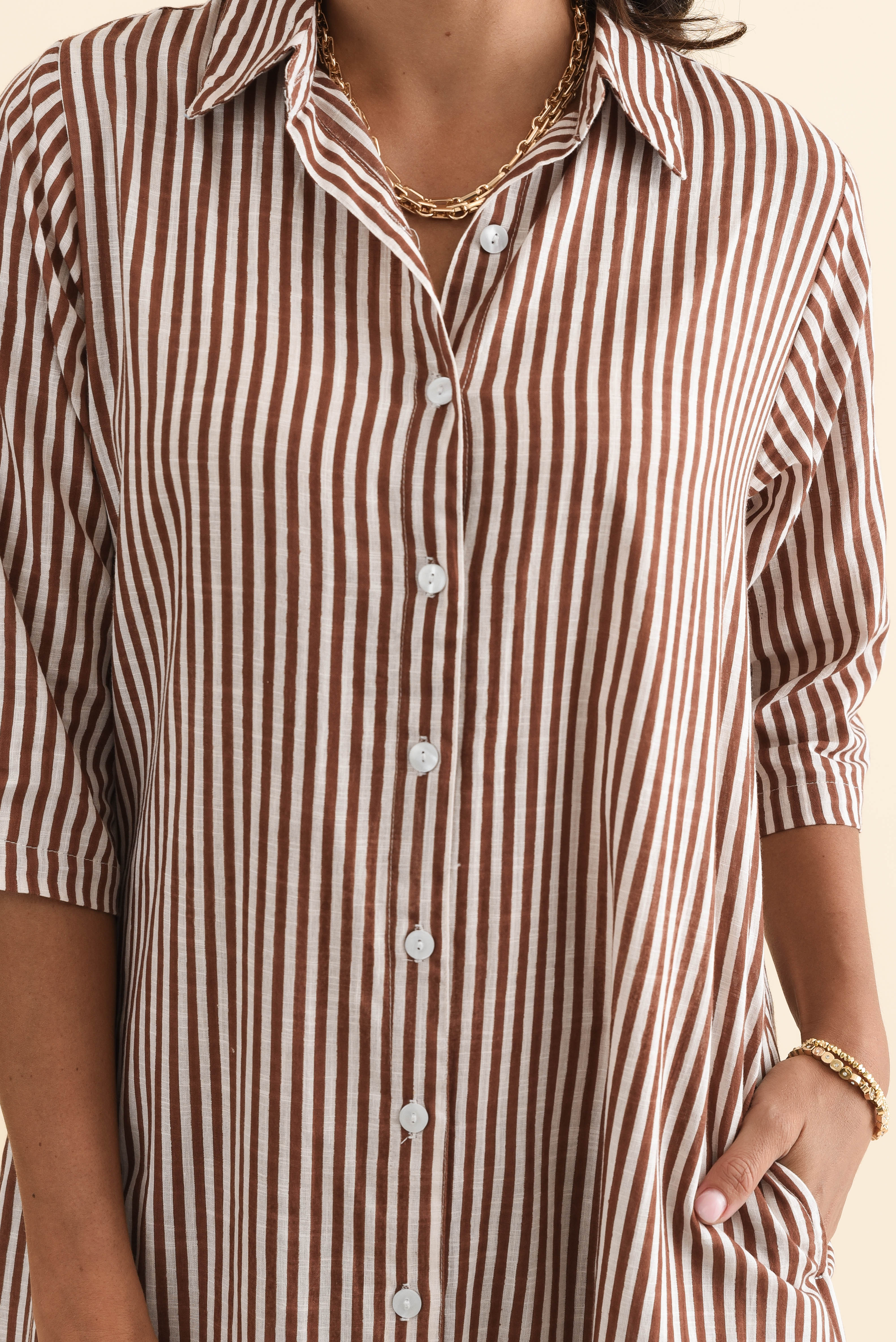 Tricia Mocha Stripe Cotton Shirt Dress - Image 6