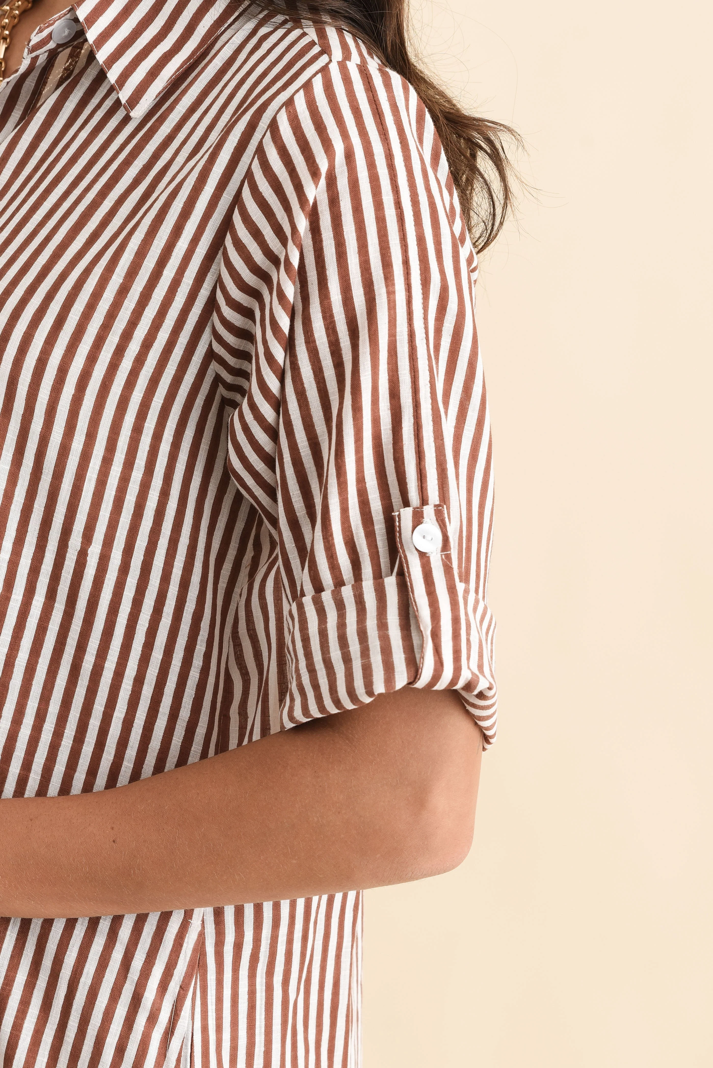 Tricia Mocha Stripe Cotton Shirt Dress - Image 7