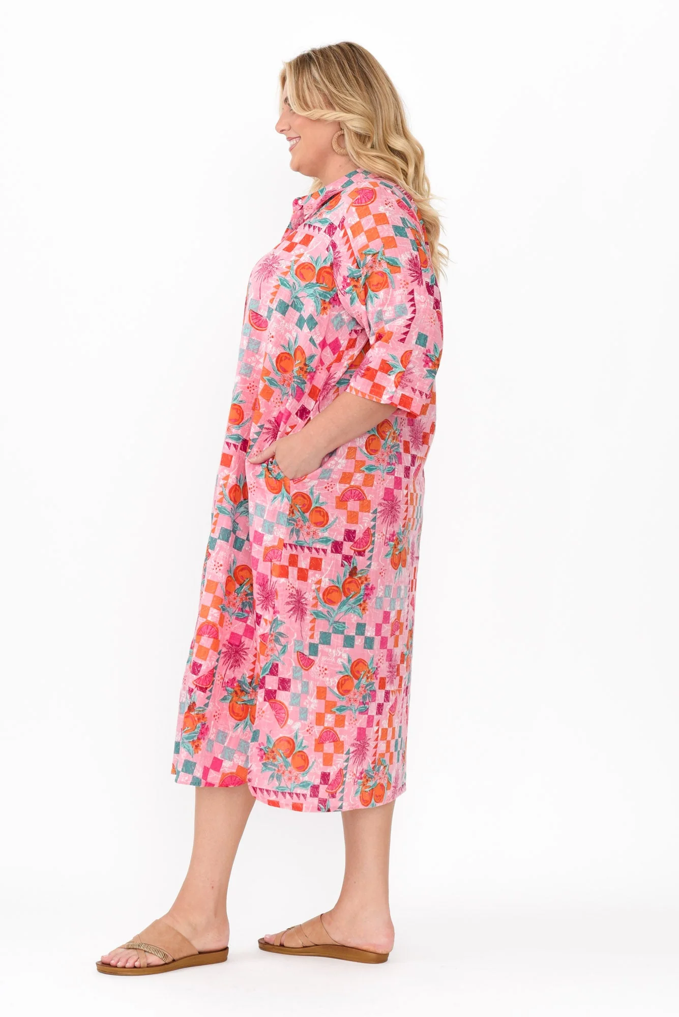 Tricia Pink Tropical Cotton Shirt Dress - Image 10