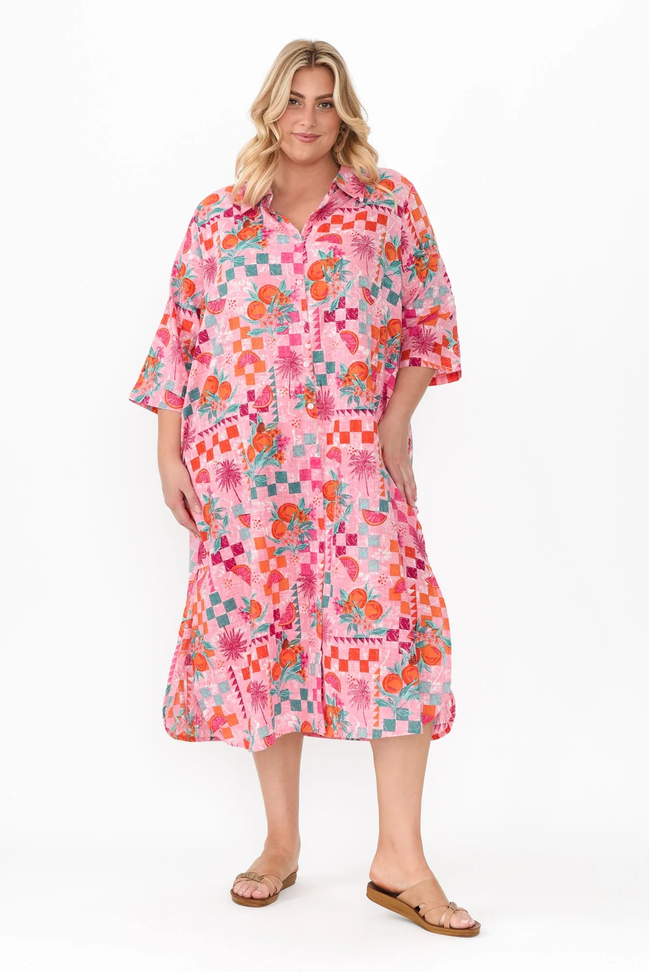 Tricia Pink Tropical Cotton Shirt Dress - Image 13