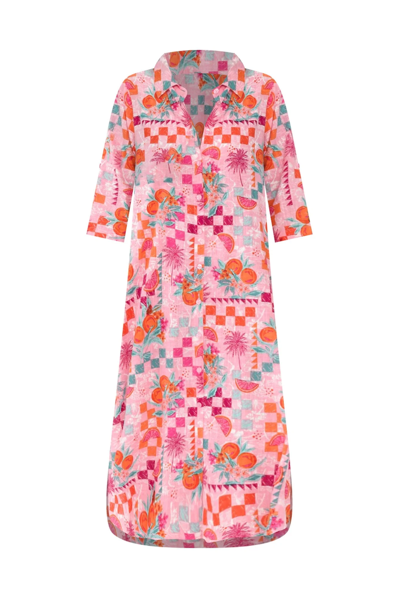 Tricia Pink Tropical Cotton Shirt Dress - Image 2