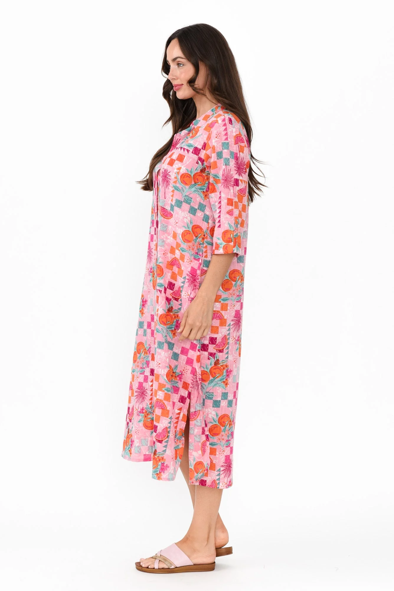 Tricia Pink Tropical Cotton Shirt Dress - Image 4