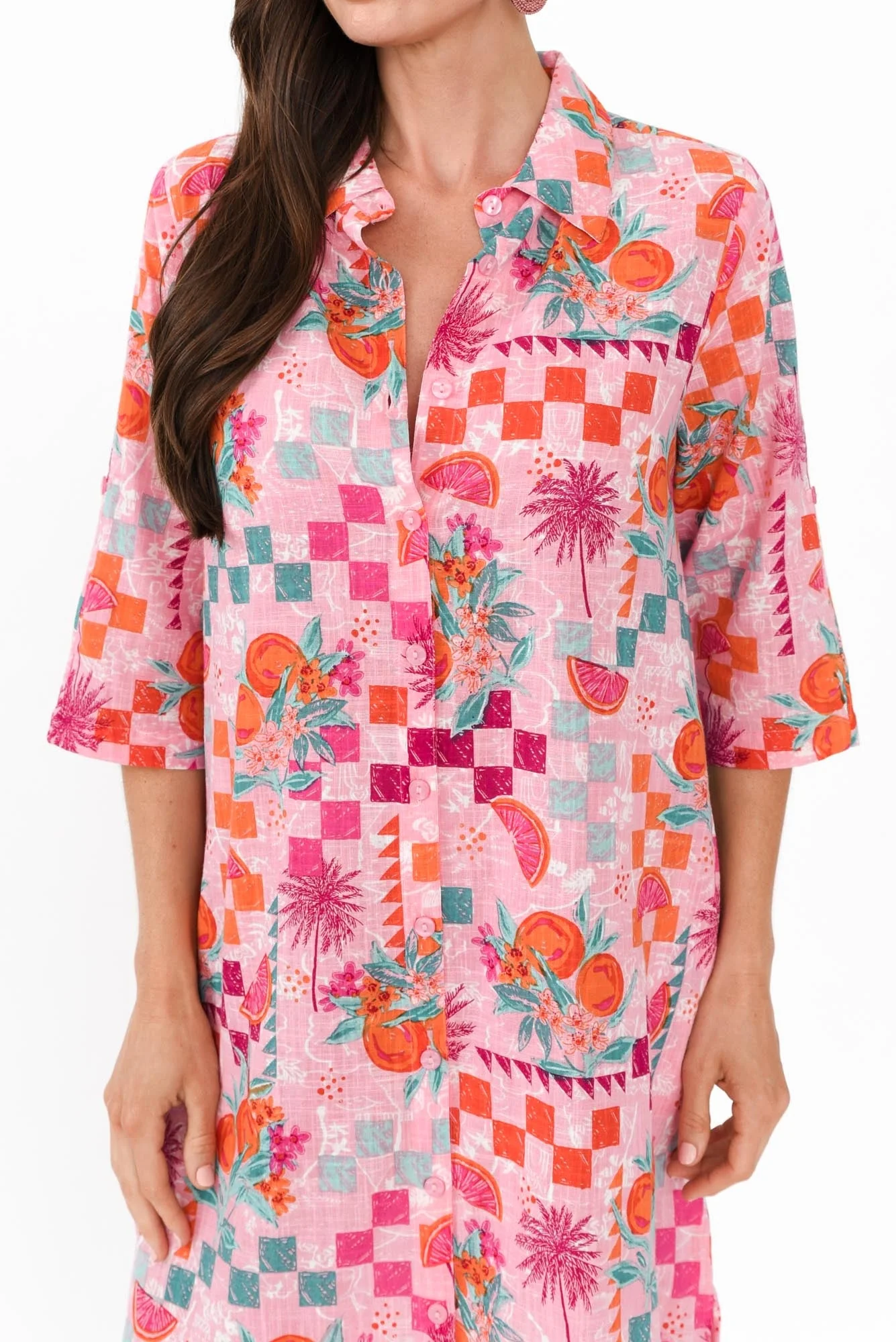 Tricia Pink Tropical Cotton Shirt Dress - Image 6