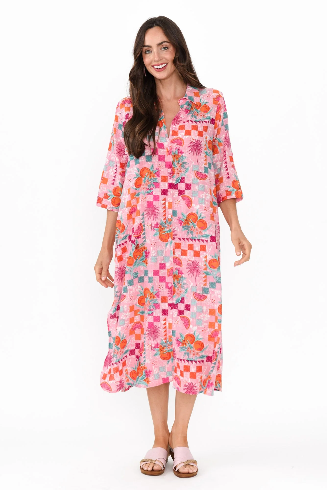 Tricia Pink Tropical Cotton Shirt Dress - Image 7