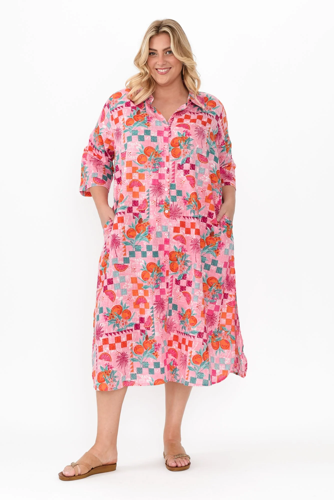 Tricia Pink Tropical Cotton Shirt Dress - Image 9