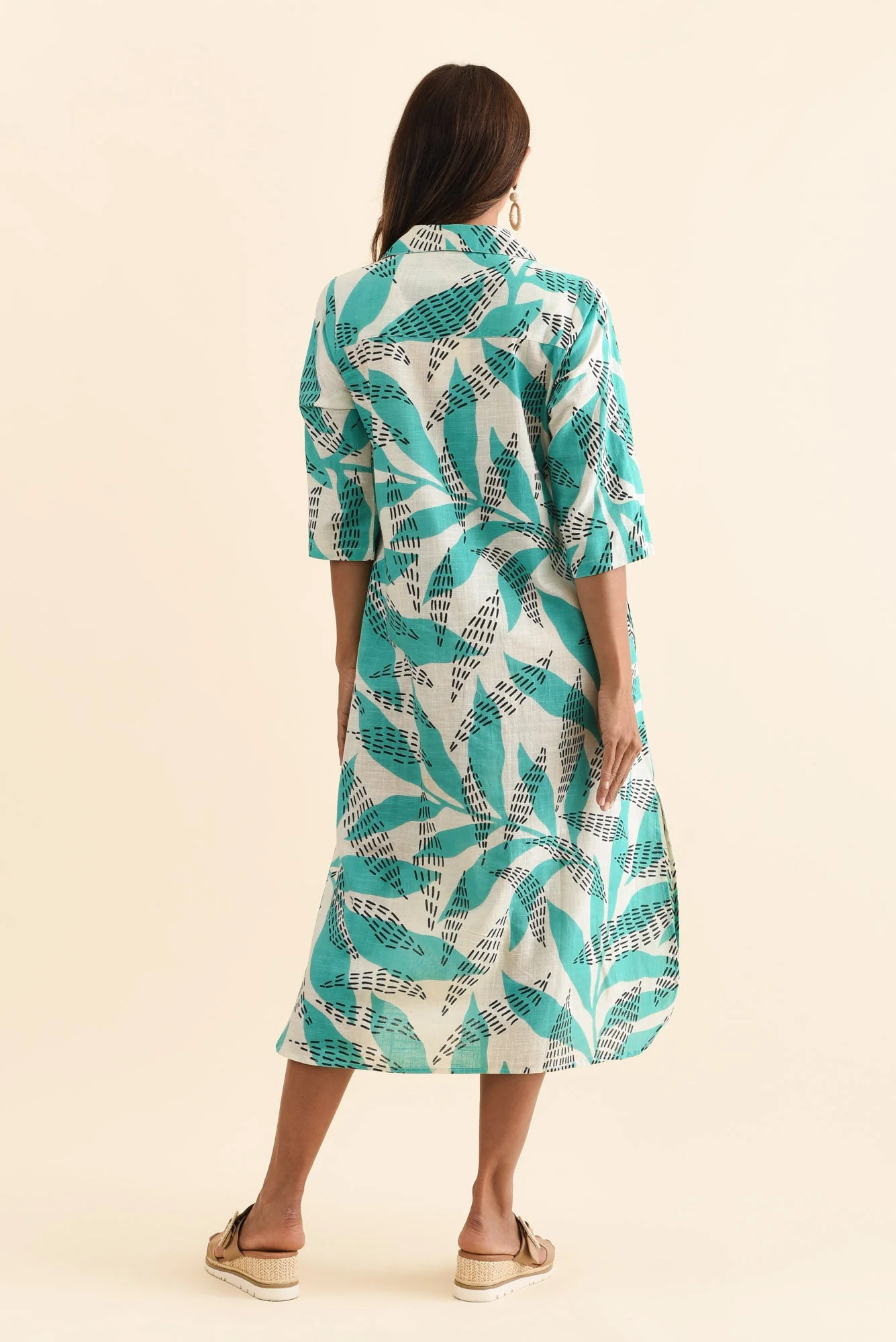 Tricia Teal Fern Cotton Shirt Dress - Image 4