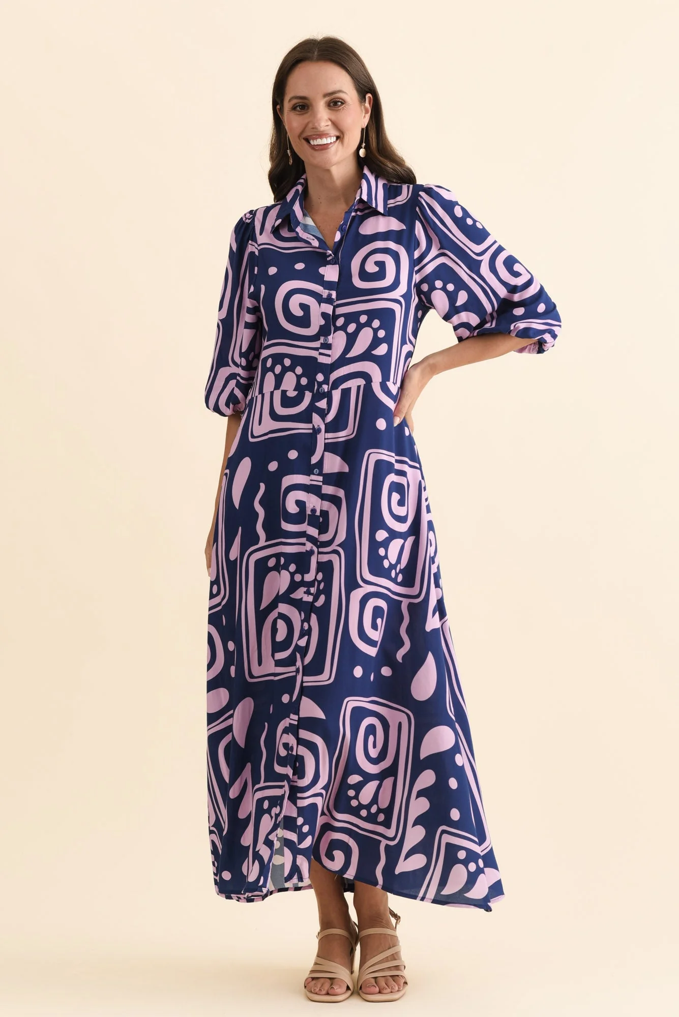 Trinity Navy Abstract Tie Dress - Image 2