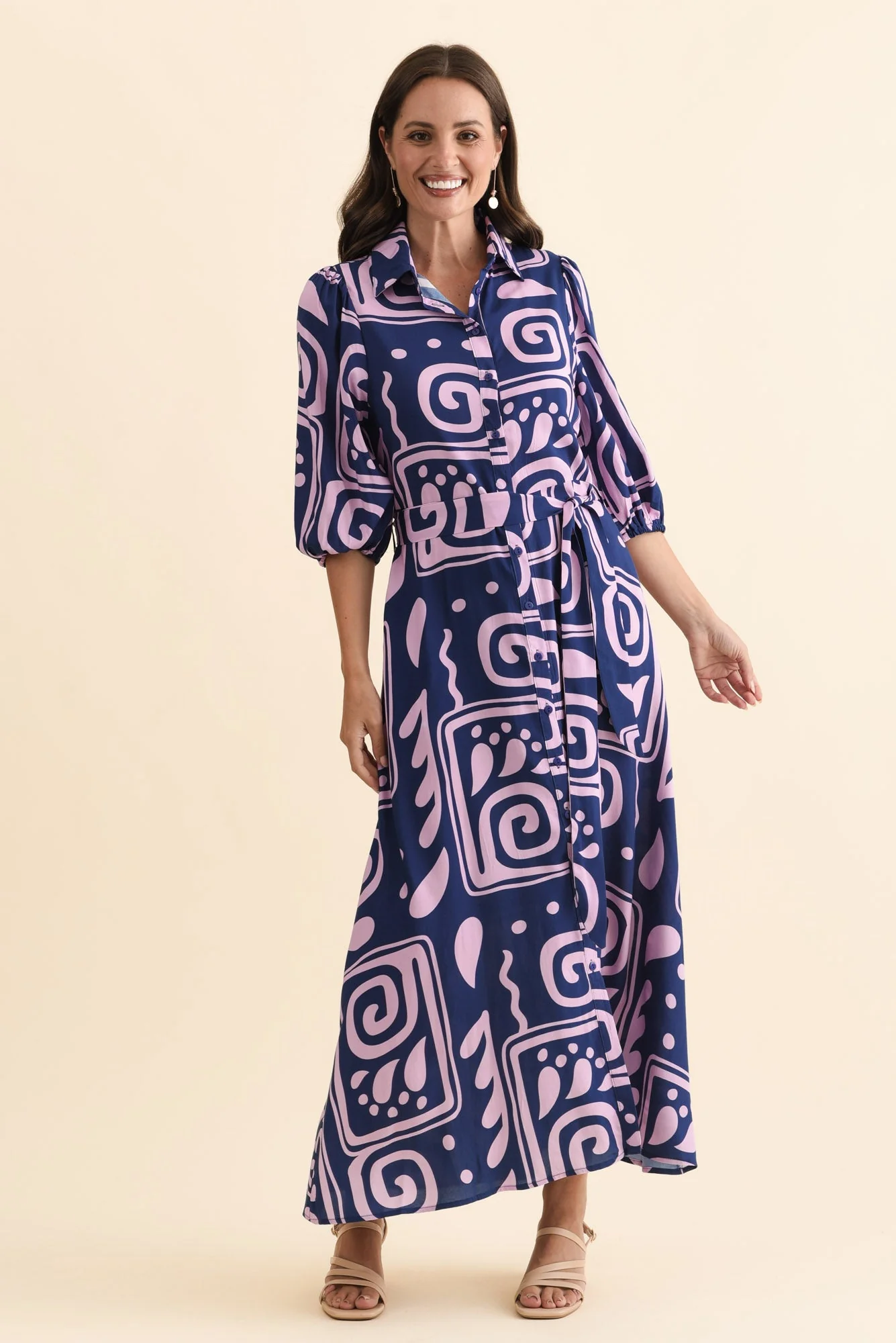 Trinity Navy Abstract Tie Dress - Image 3
