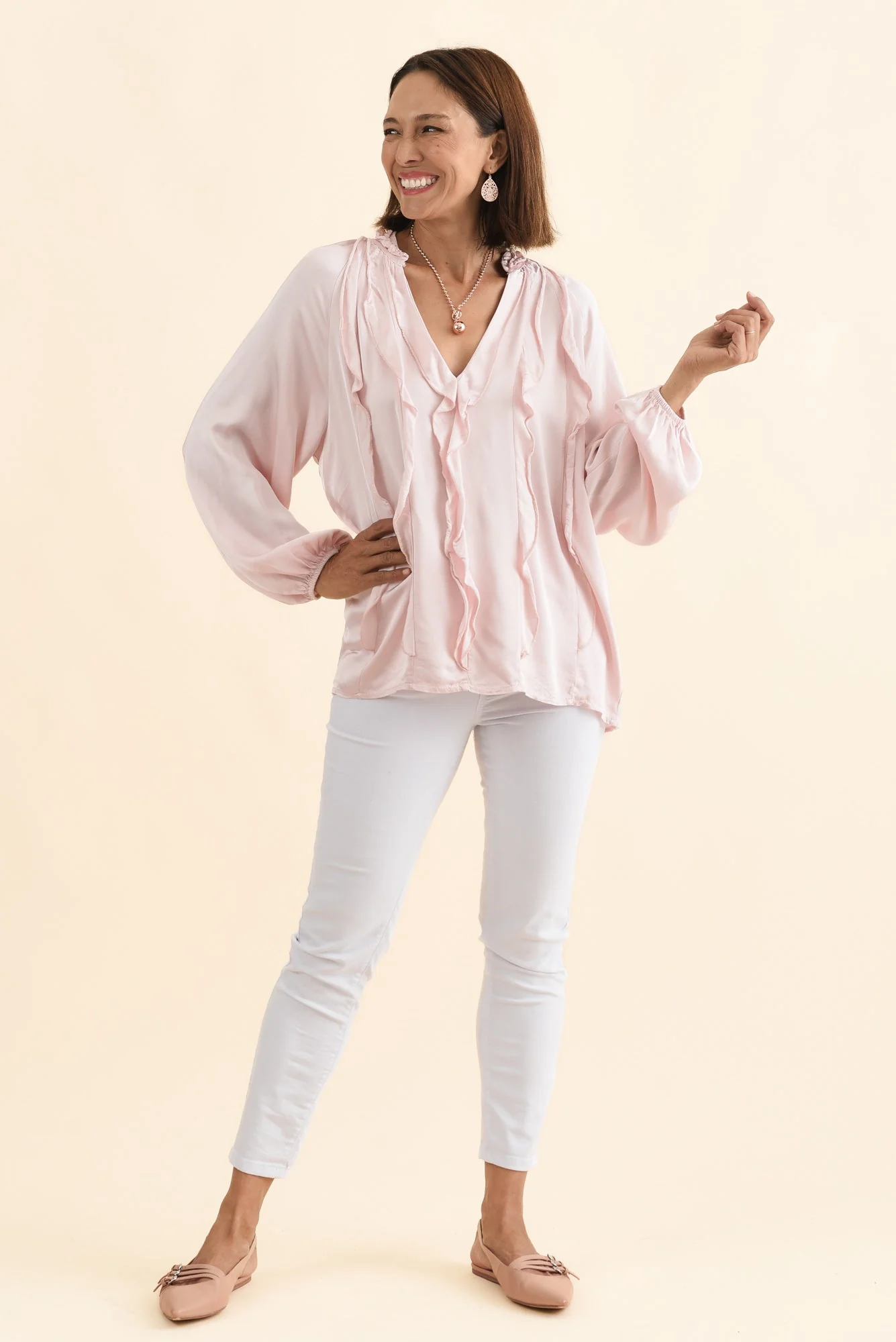 Trove Blush Silk Ruffle Top - Image 2