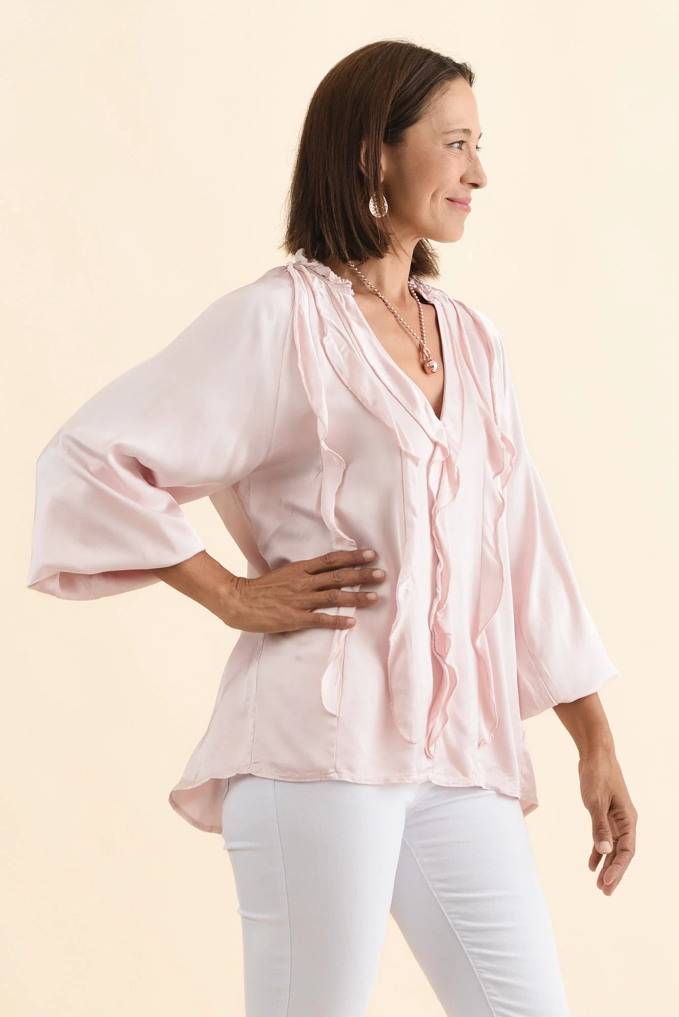 Trove Blush Silk Ruffle Top - Image 3