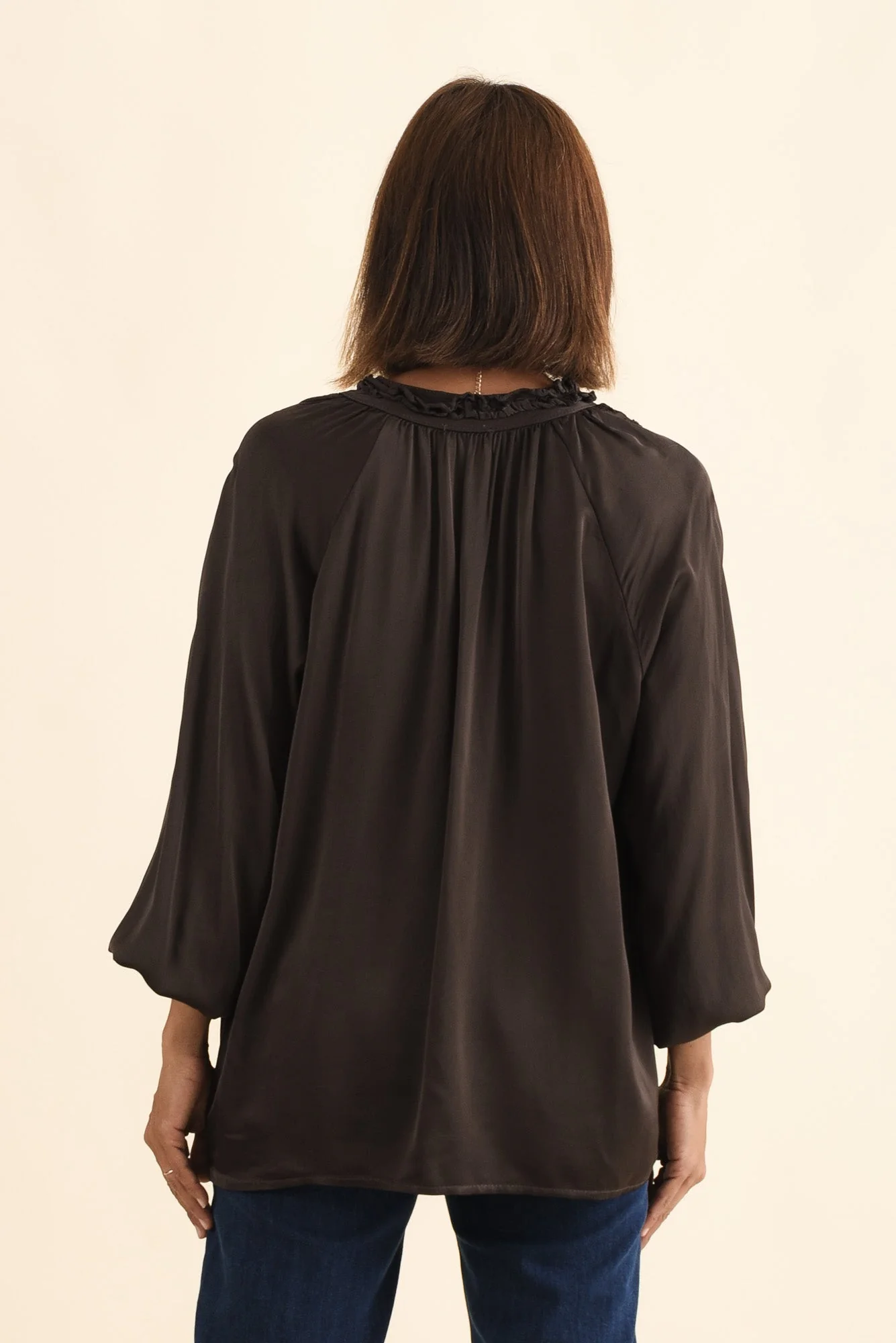 Trove Chocolate Silk Ruffle Top - Image 4