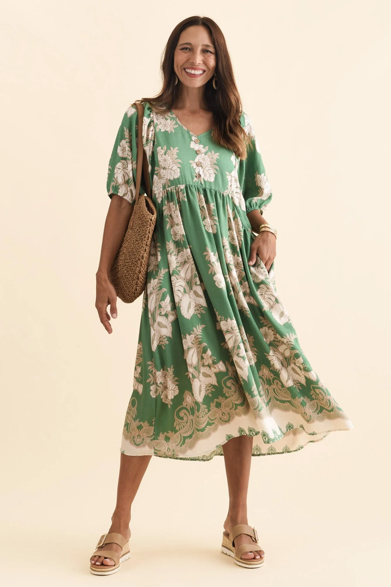 Troyanne Green Garden Midi Dress - Image 2
