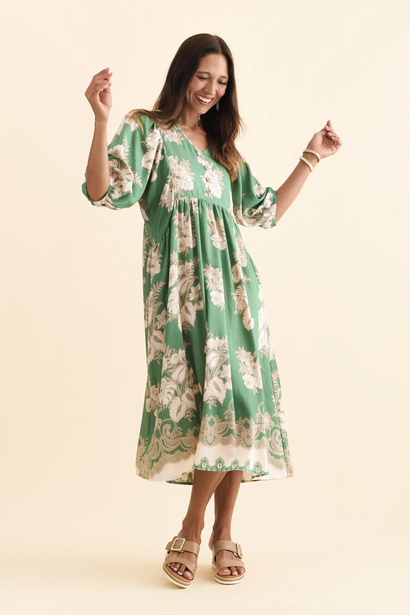 Troyanne Green Garden Midi Dress - Image 3