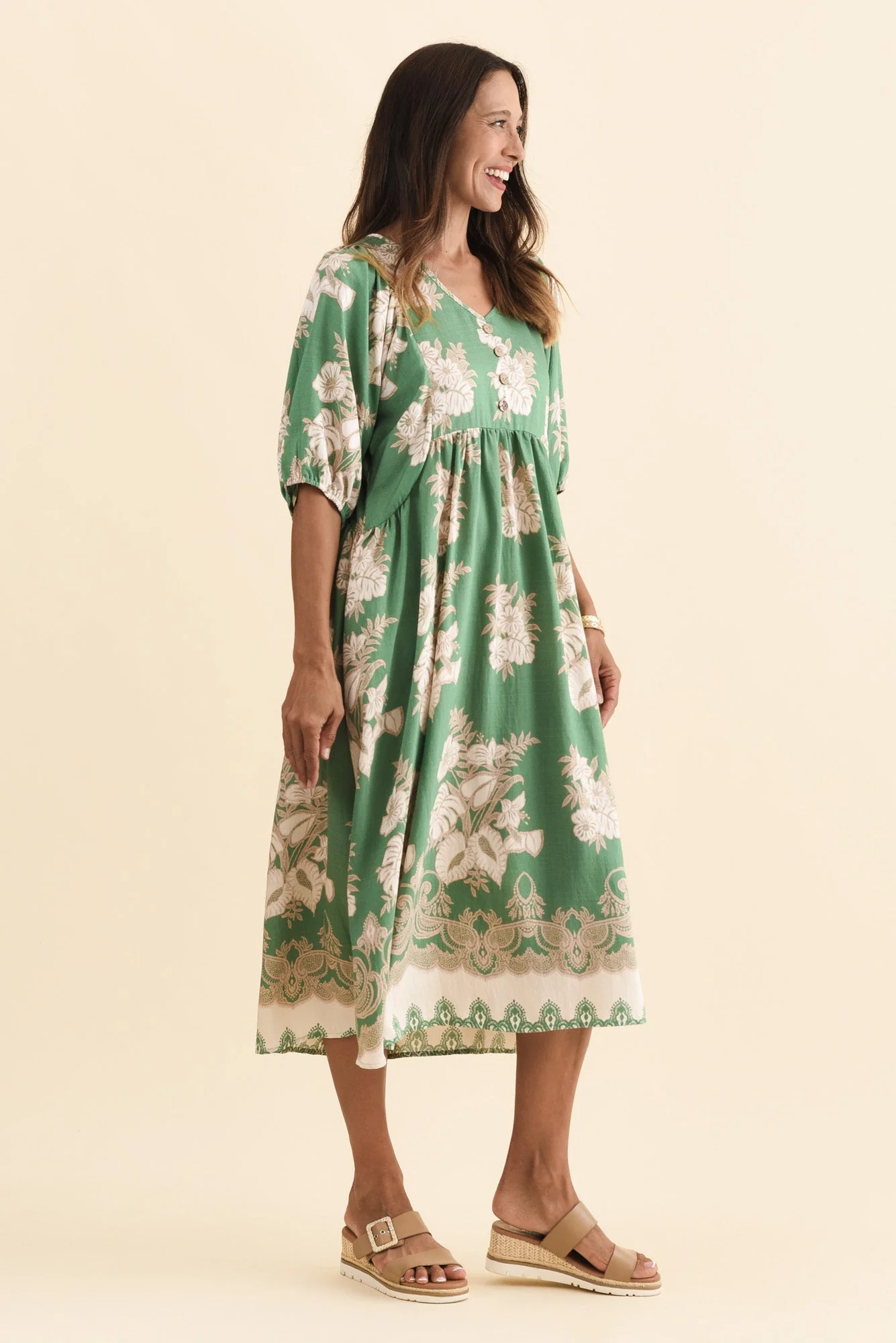 Troyanne Green Garden Midi Dress - Image 4