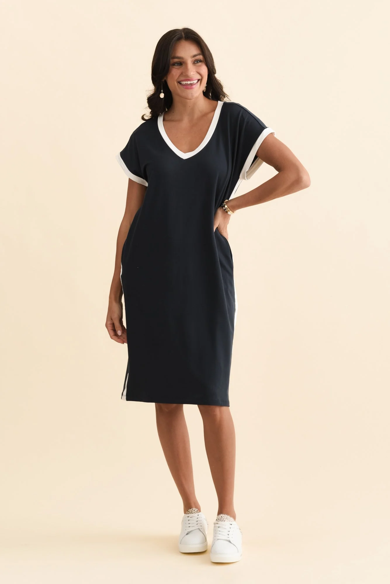 Tula Navy Contrast T-Shirt Dress - Image 6