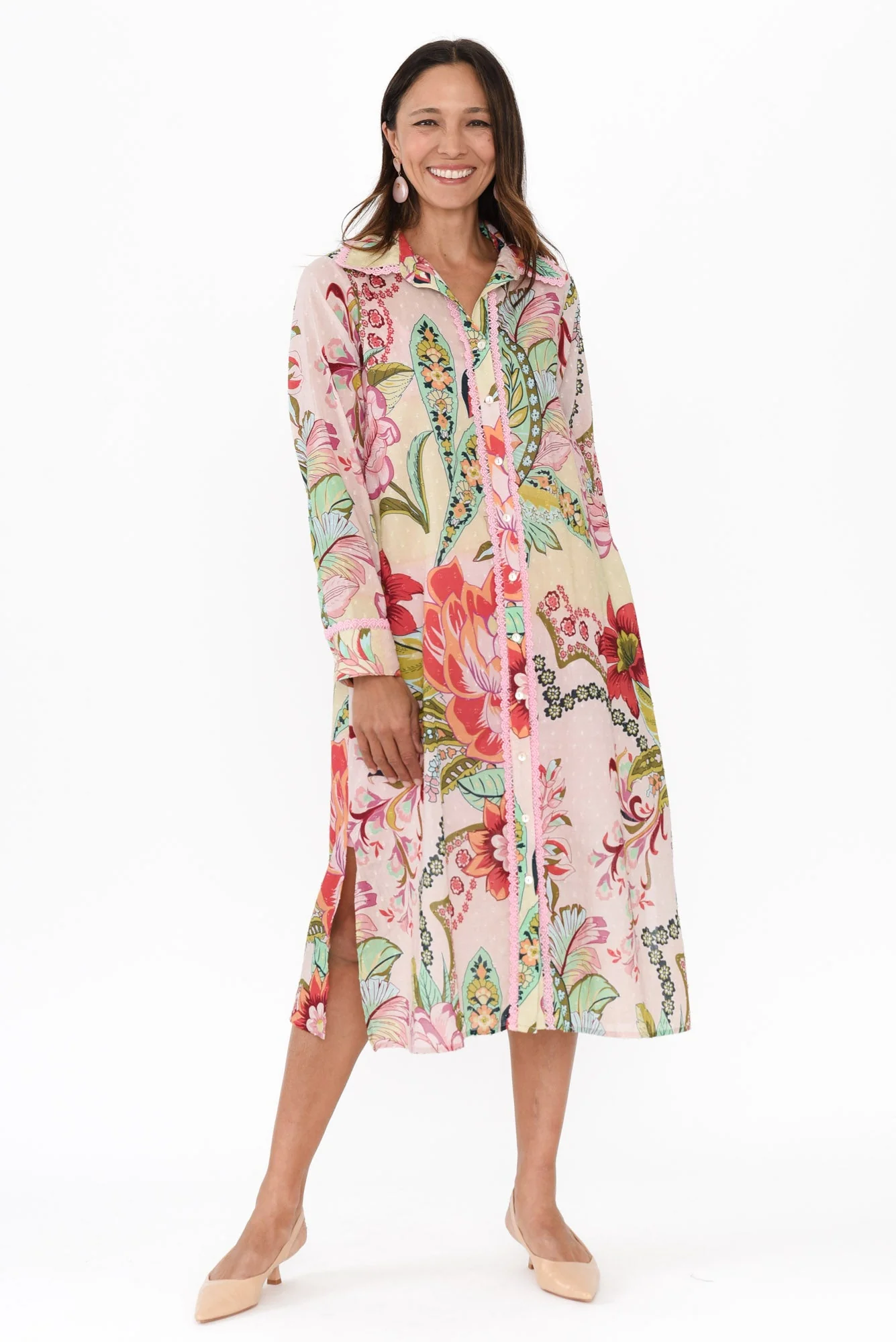 Vada Pink Floral Cotton Shirt Dress - Image 2