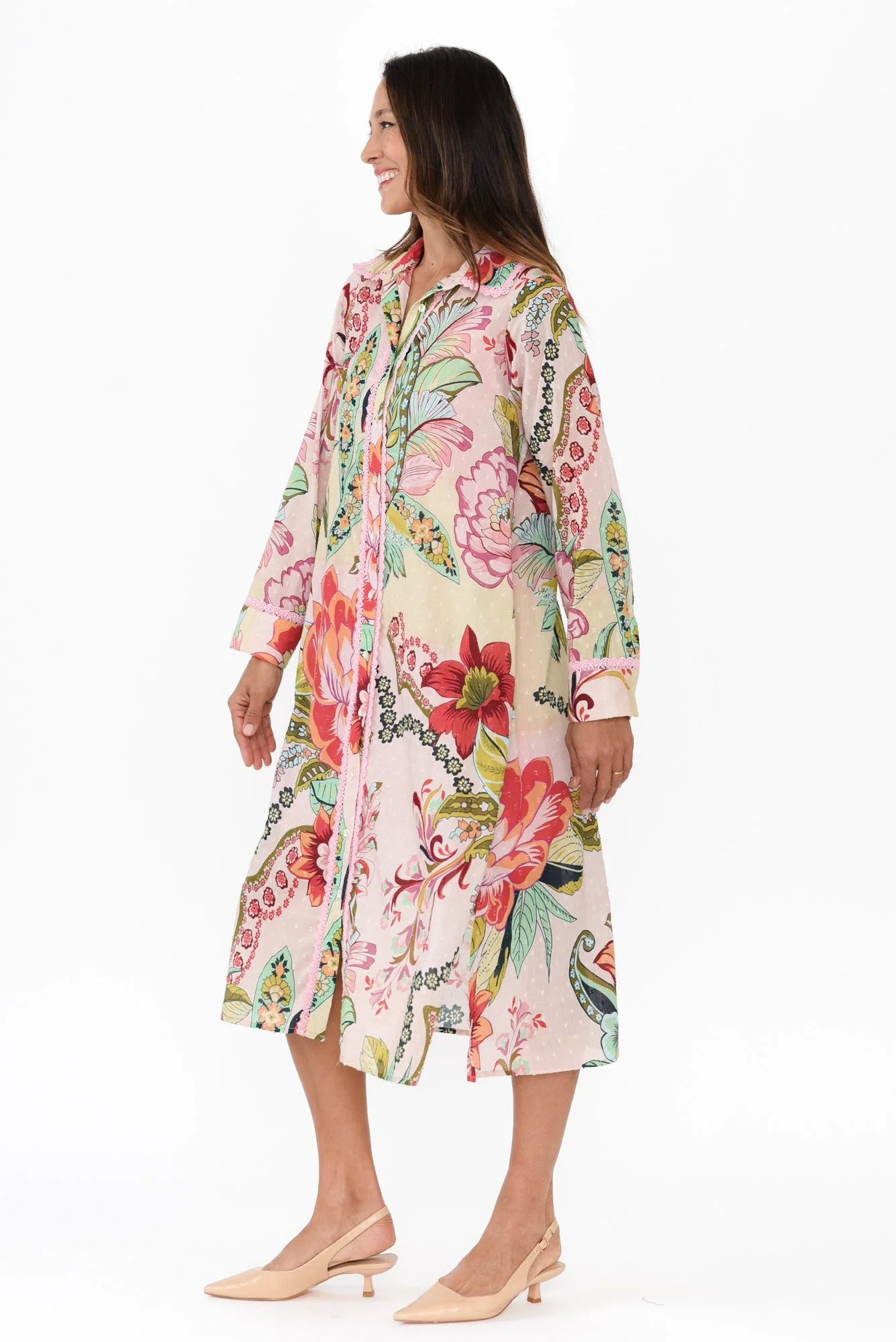 Vada Pink Floral Cotton Shirt Dress - Image 4