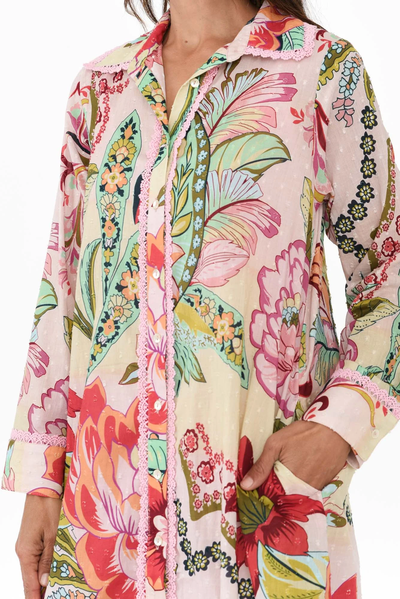 Vada Pink Floral Cotton Shirt Dress - Image 6