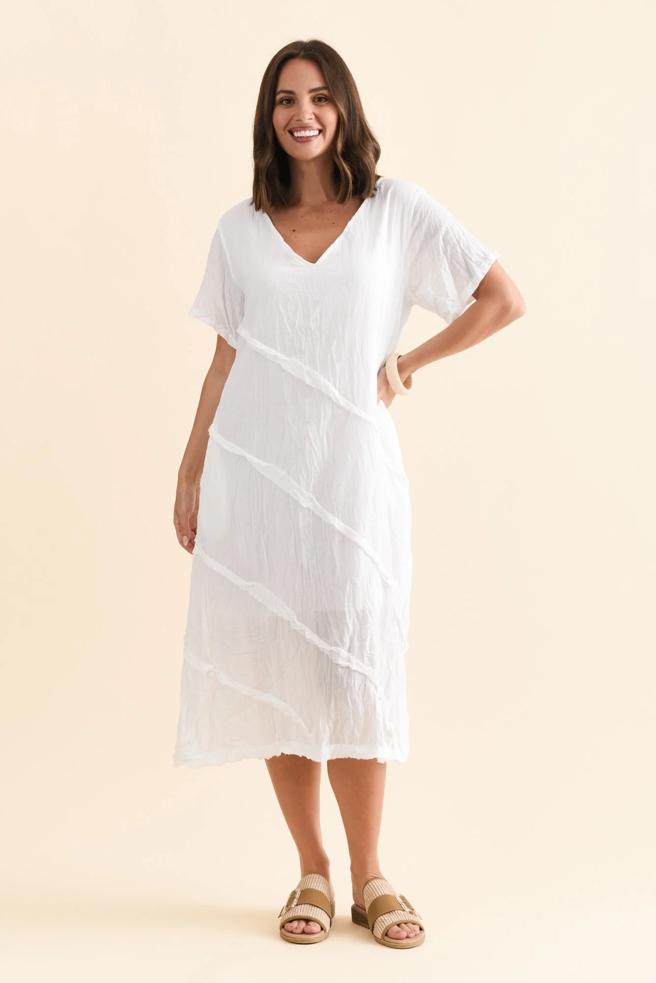 Vanessa White Diagonal Seam Dress - Image 2