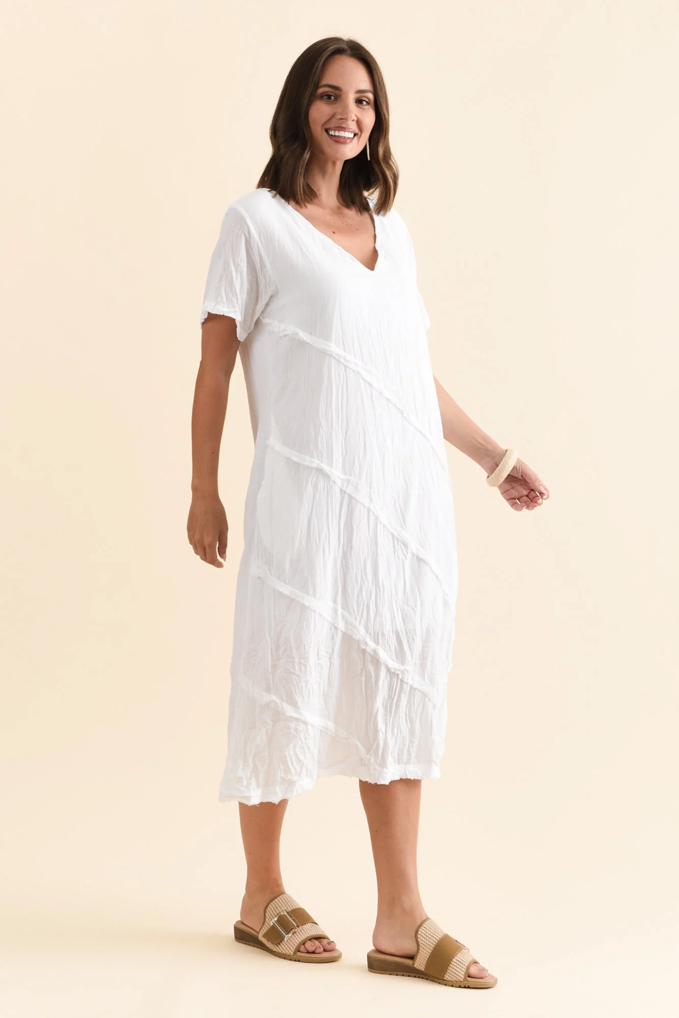 Vanessa White Diagonal Seam Dress - Image 3
