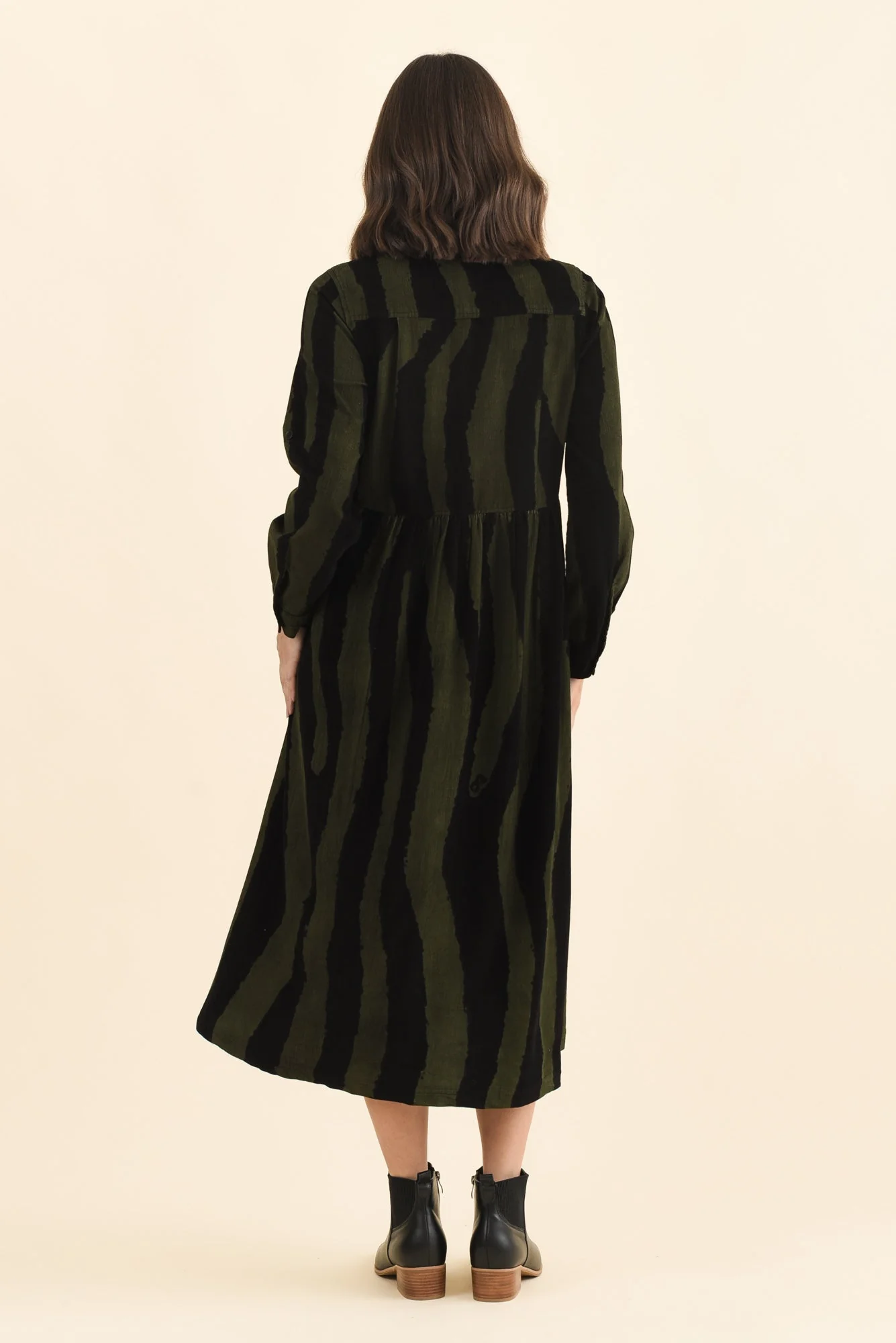 Vani Olive Stripe Cotton Button Dress - Image 4
