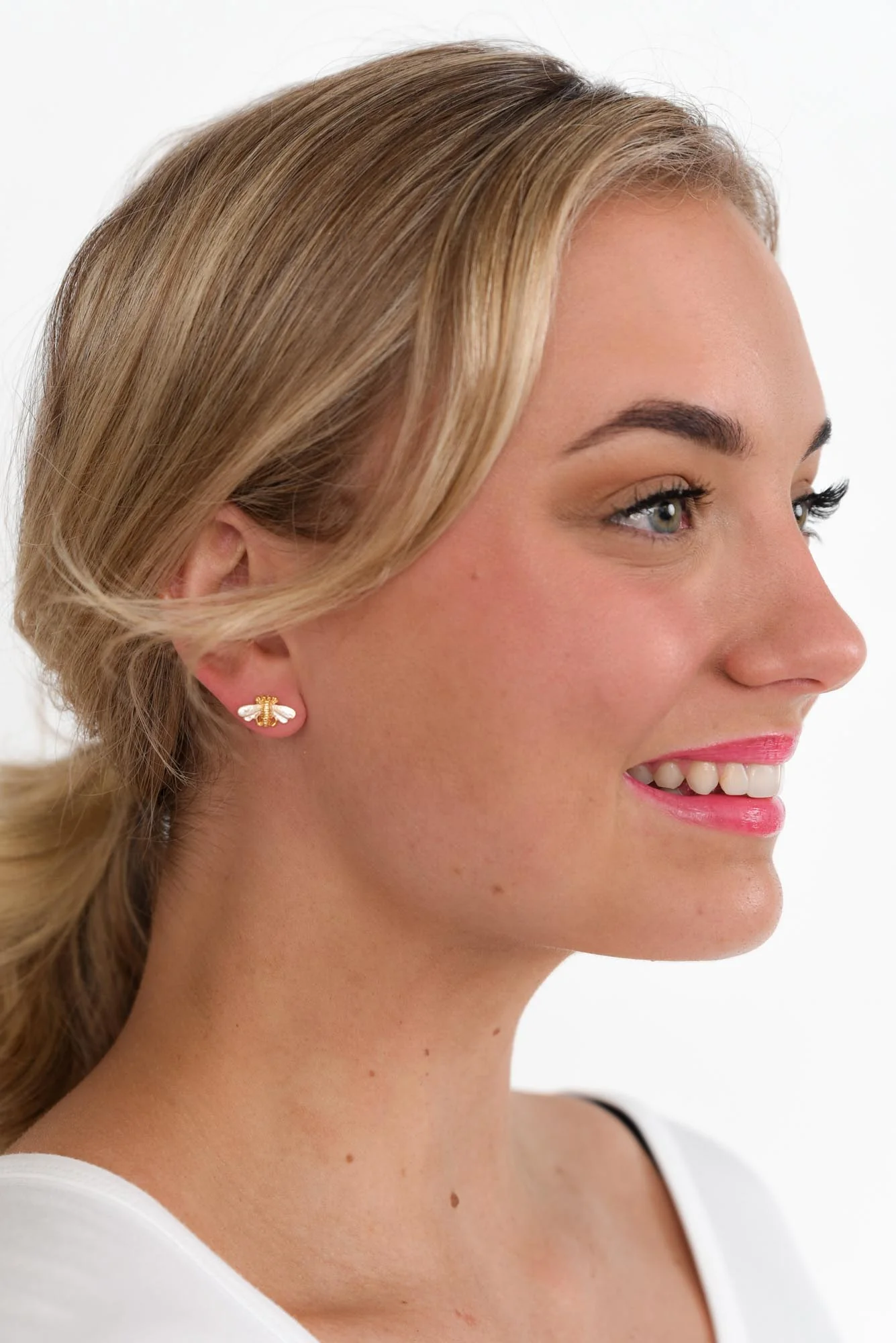 Venya White Bee Stud Earrings - Image 2