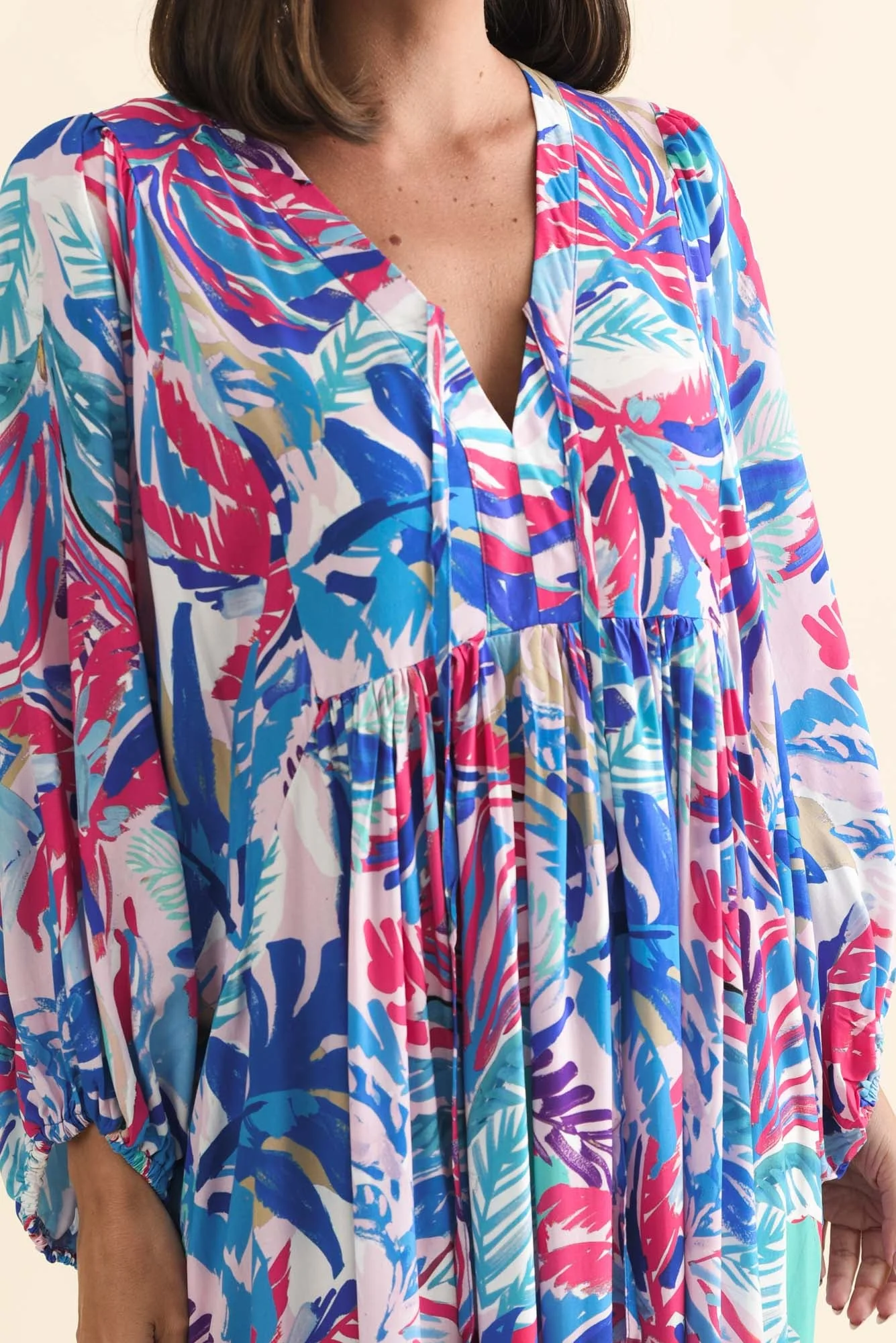Verona Indigo Leaf Puff Sleeve Dress - Image 5