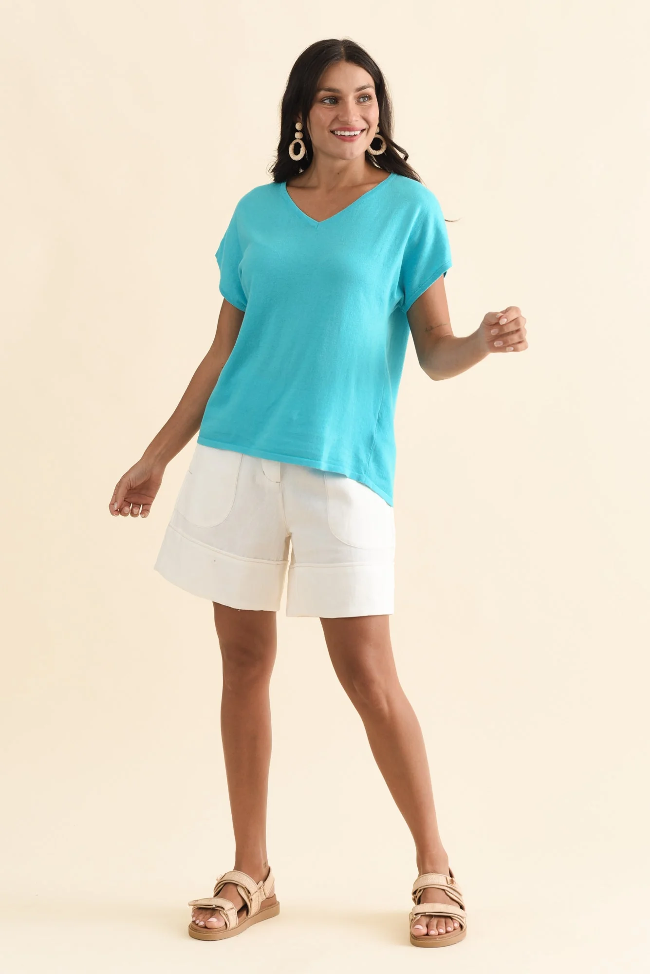 Via Blue Cotton V Neck Knit Top - Image 2