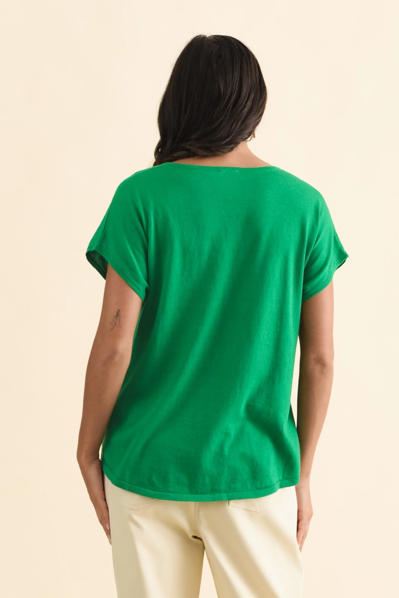 Via Green Cotton V Neck Knit Top - Image 4
