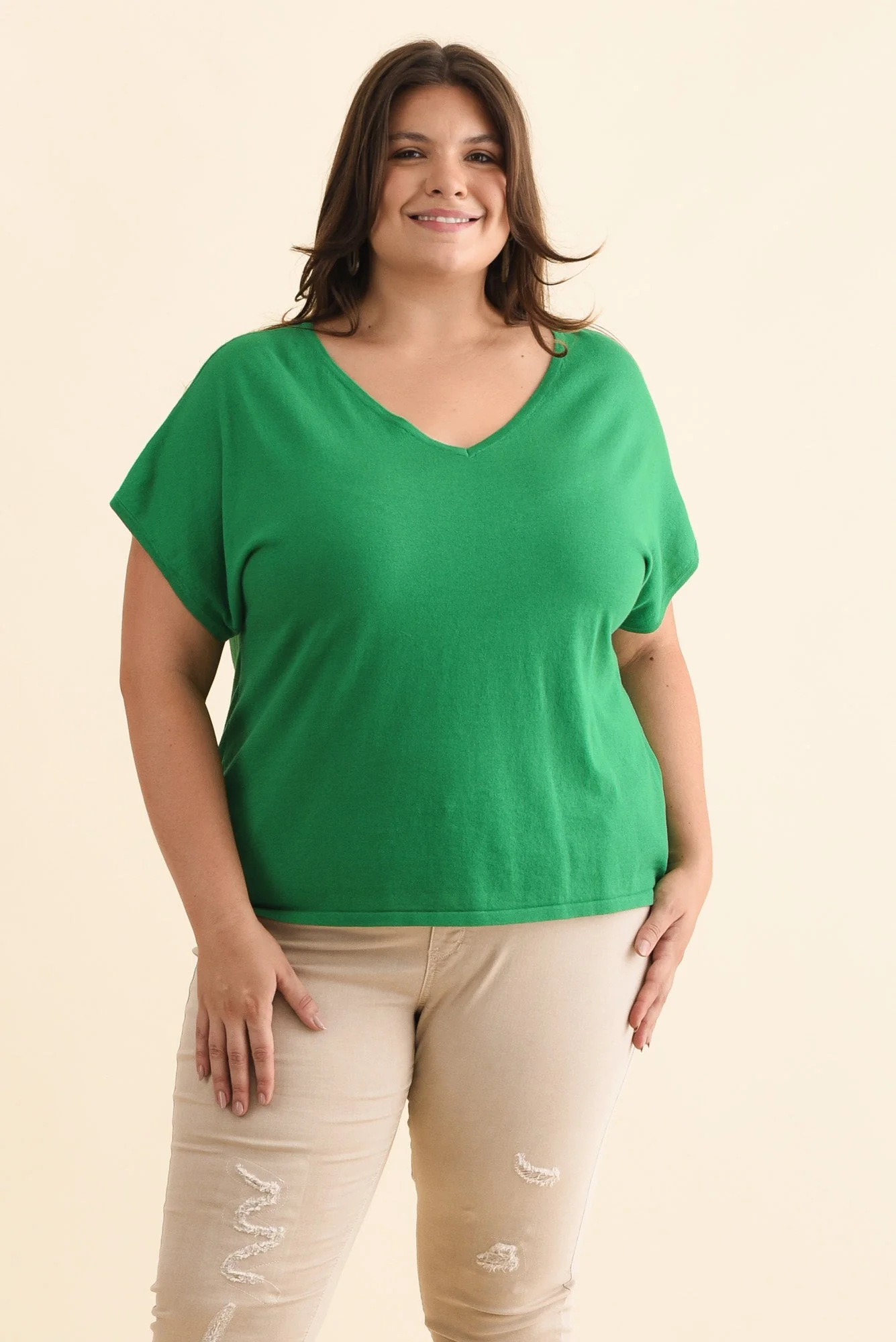 Via Green Cotton V Neck Knit Top - Image 7