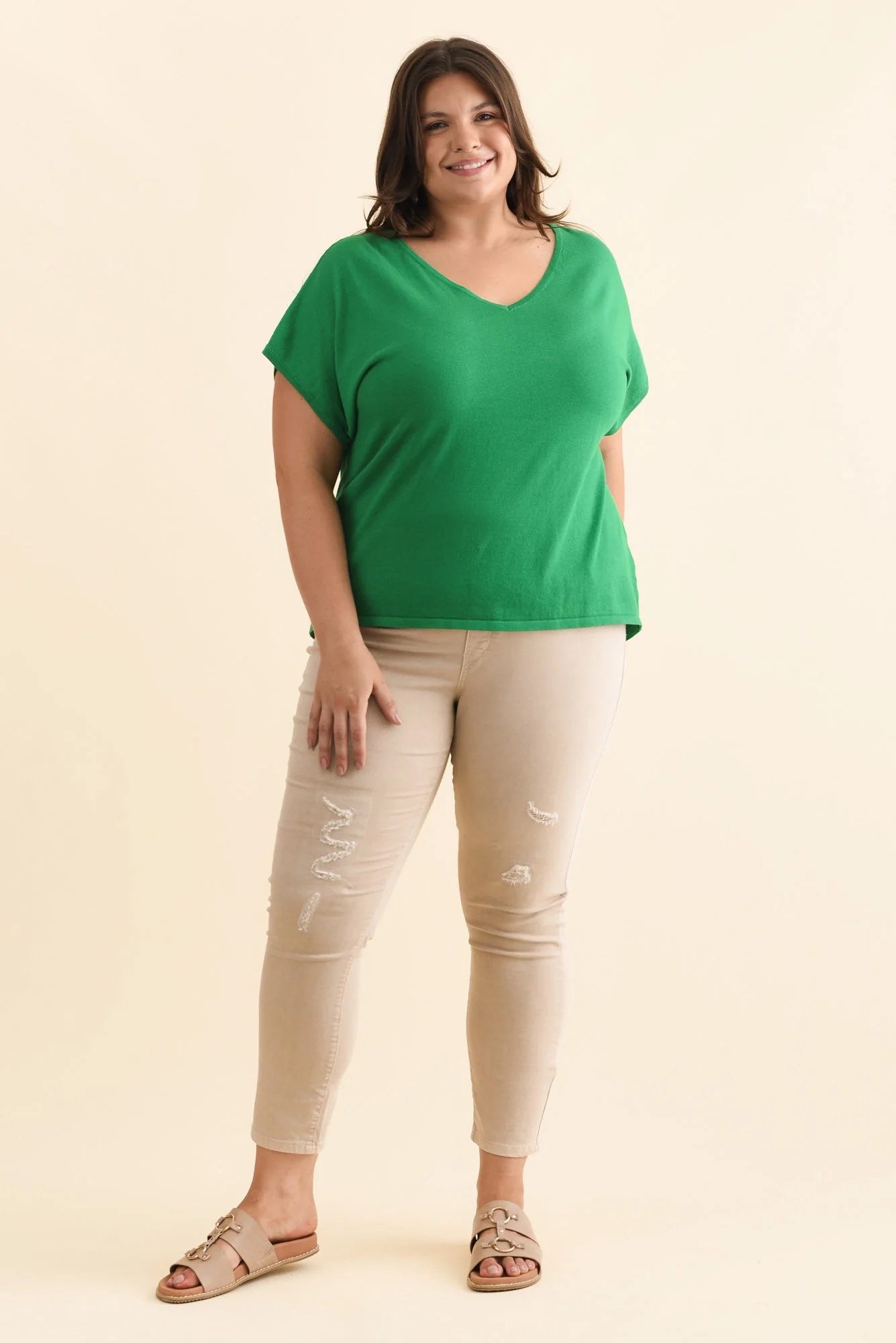 Via Green Cotton V Neck Knit Top - Image 8
