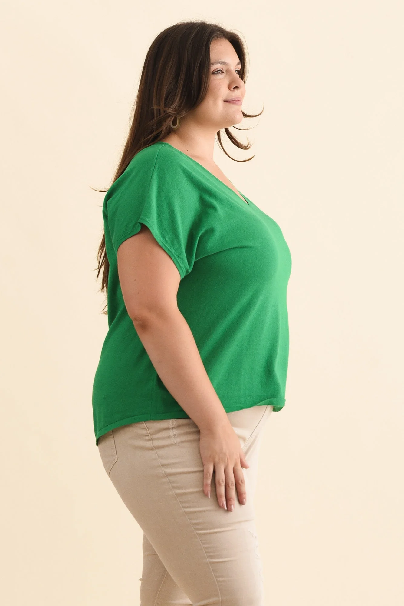 Via Green Cotton V Neck Knit Top - Image 9