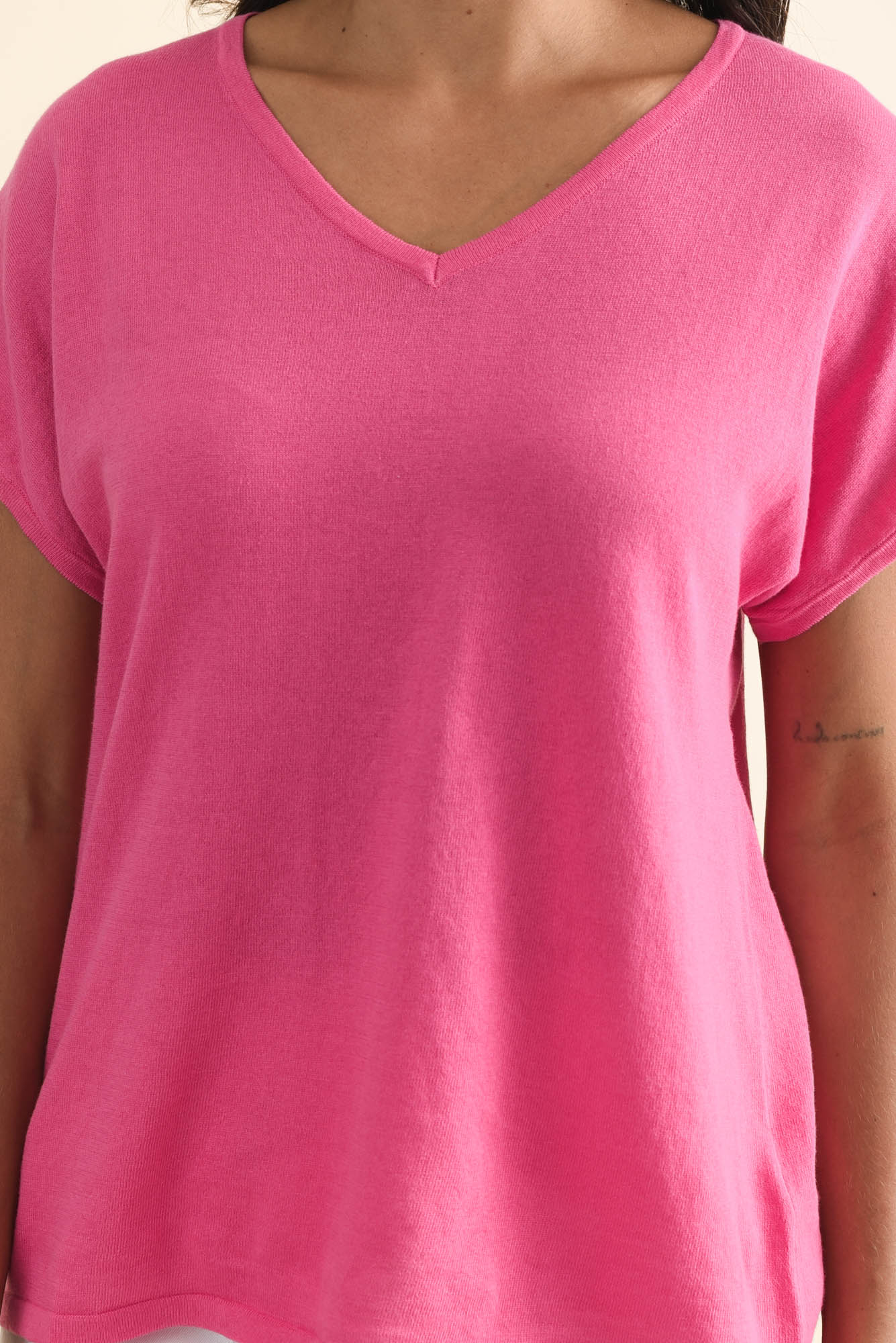 Via Hot Pink Cotton V Neck Knit Top - Image 5