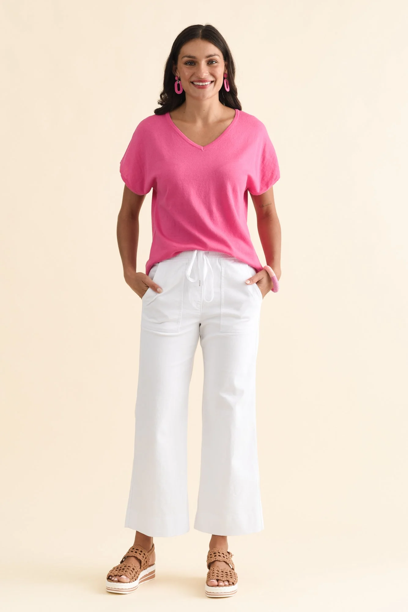 Via Hot Pink Cotton V Neck Knit Top - Image 6