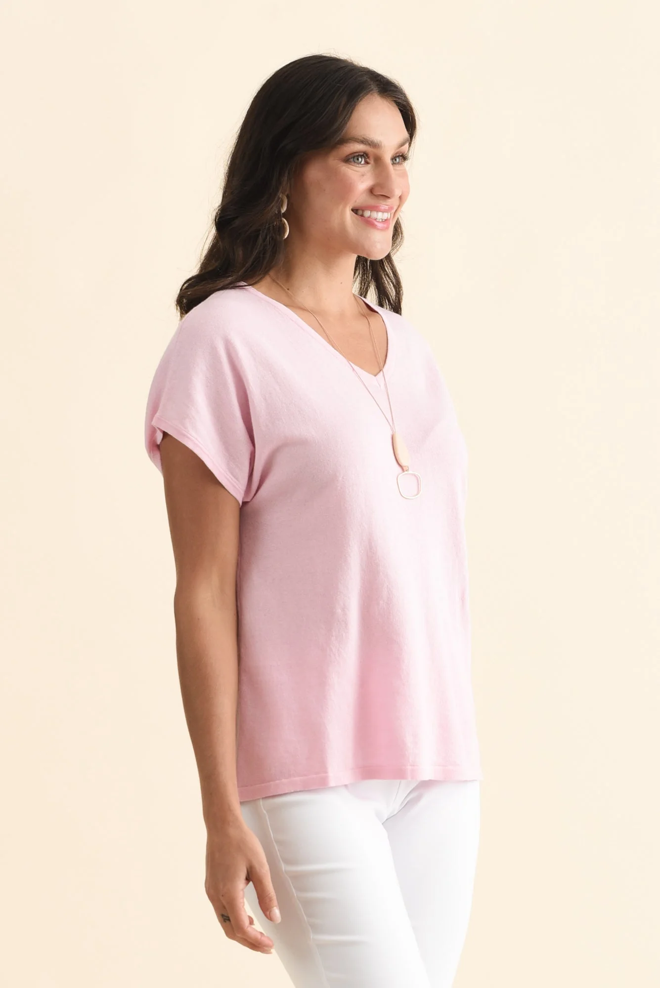 Via Pink Cotton V Neck Knit Top - Image 3