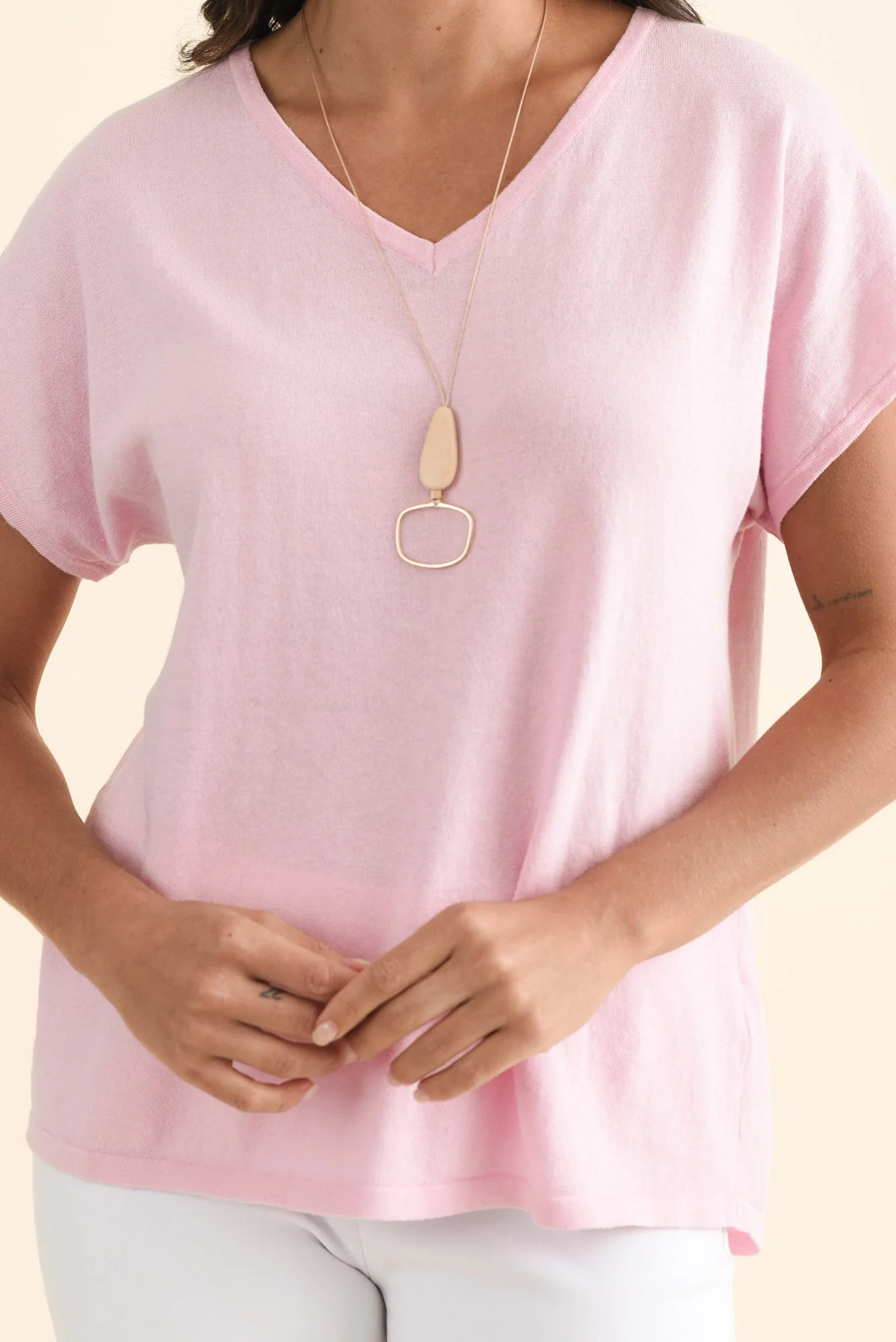 Via Pink Cotton V Neck Knit Top - Image 5