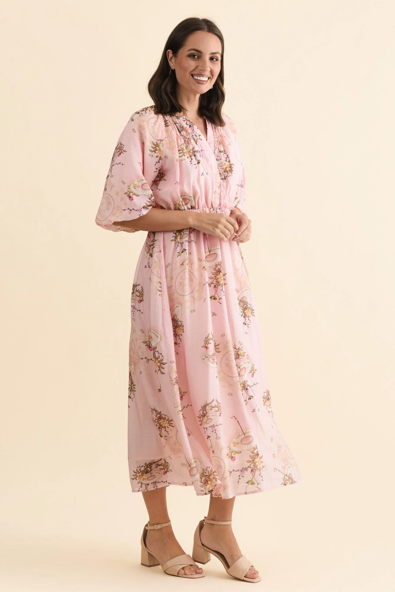 Vinette Pink Garden Cotton Tie Dress - Image 3