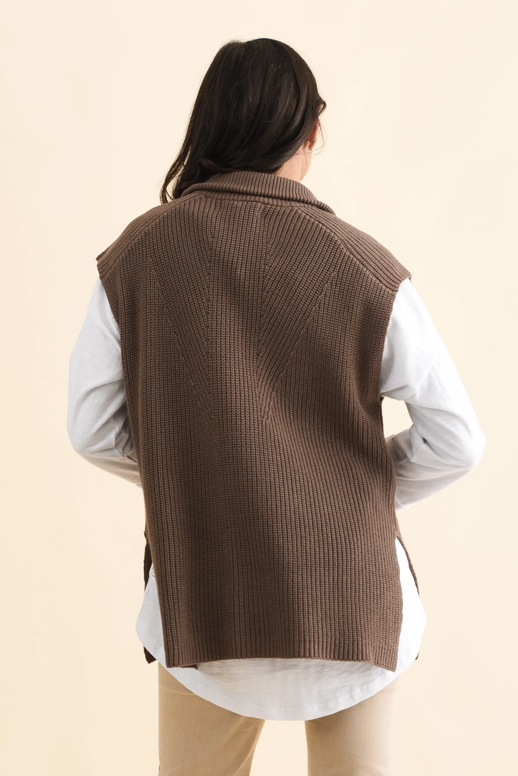 Viona Mocha Cotton Zip Knit Vest - Image 5