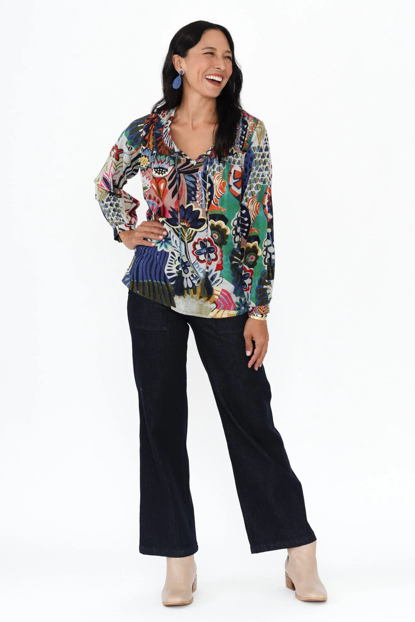 Virgie Navy Floral Tie Top - Image 6