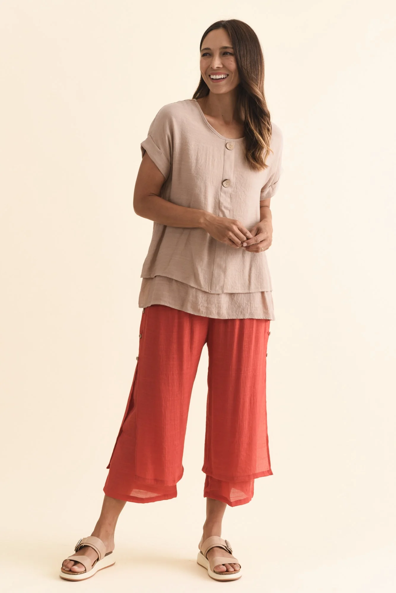 Watson Rust Cotton Blend Layered Pants - Image 2