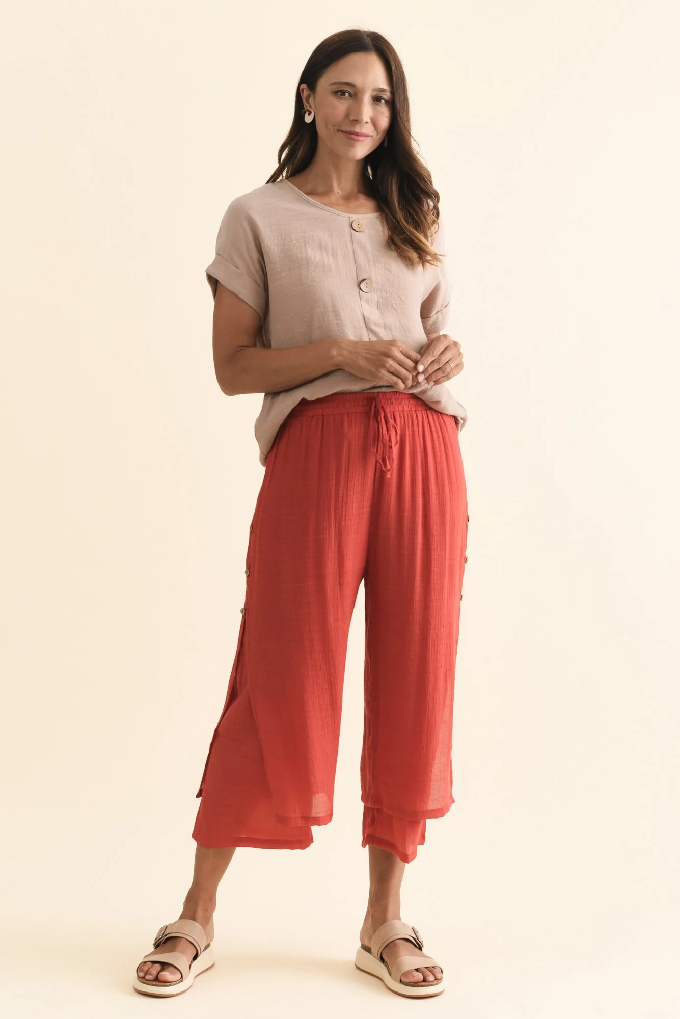 Watson Rust Cotton Blend Layered Pants - Image 6