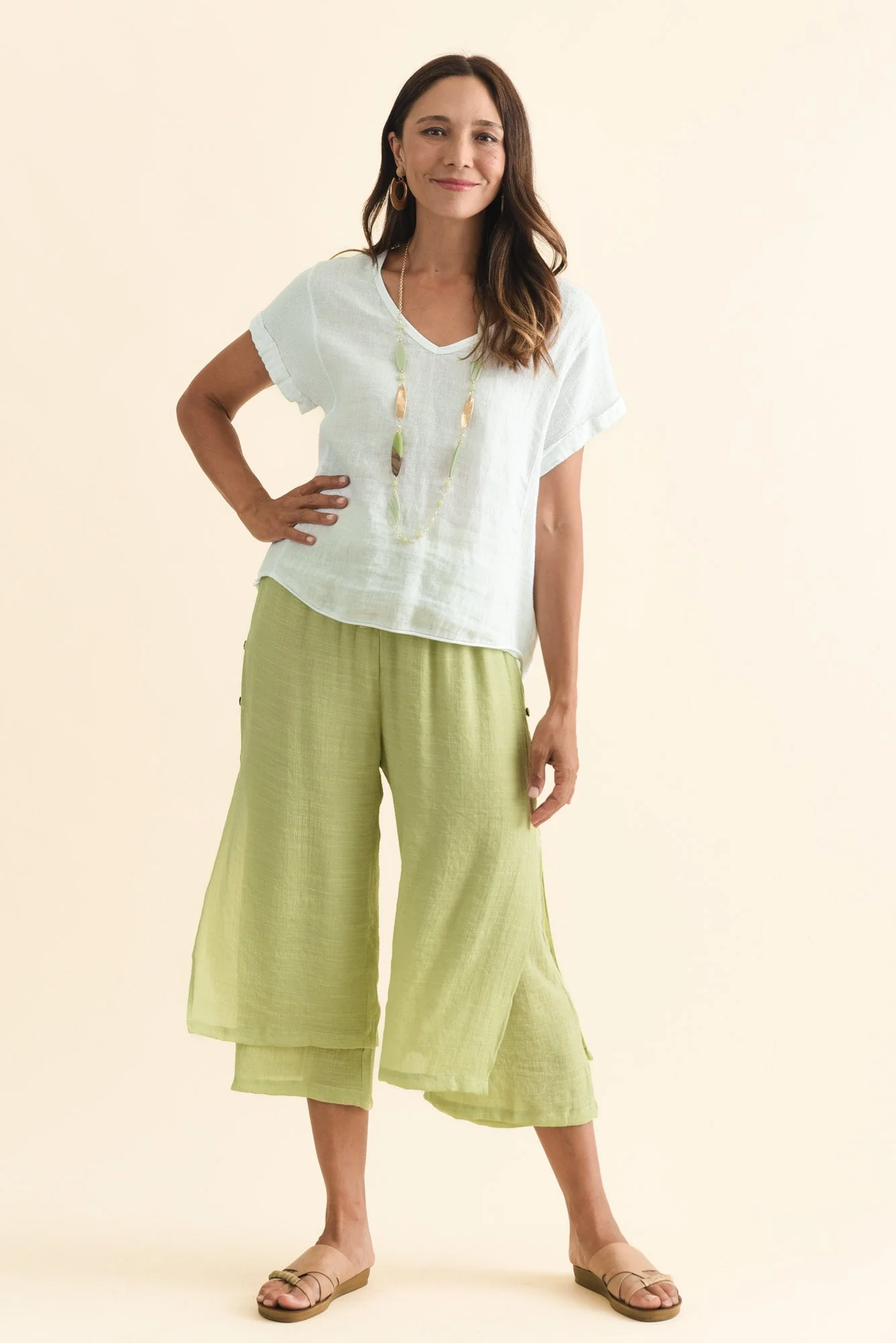 Watson Sage Cotton Blend Layered Pants - Image 2
