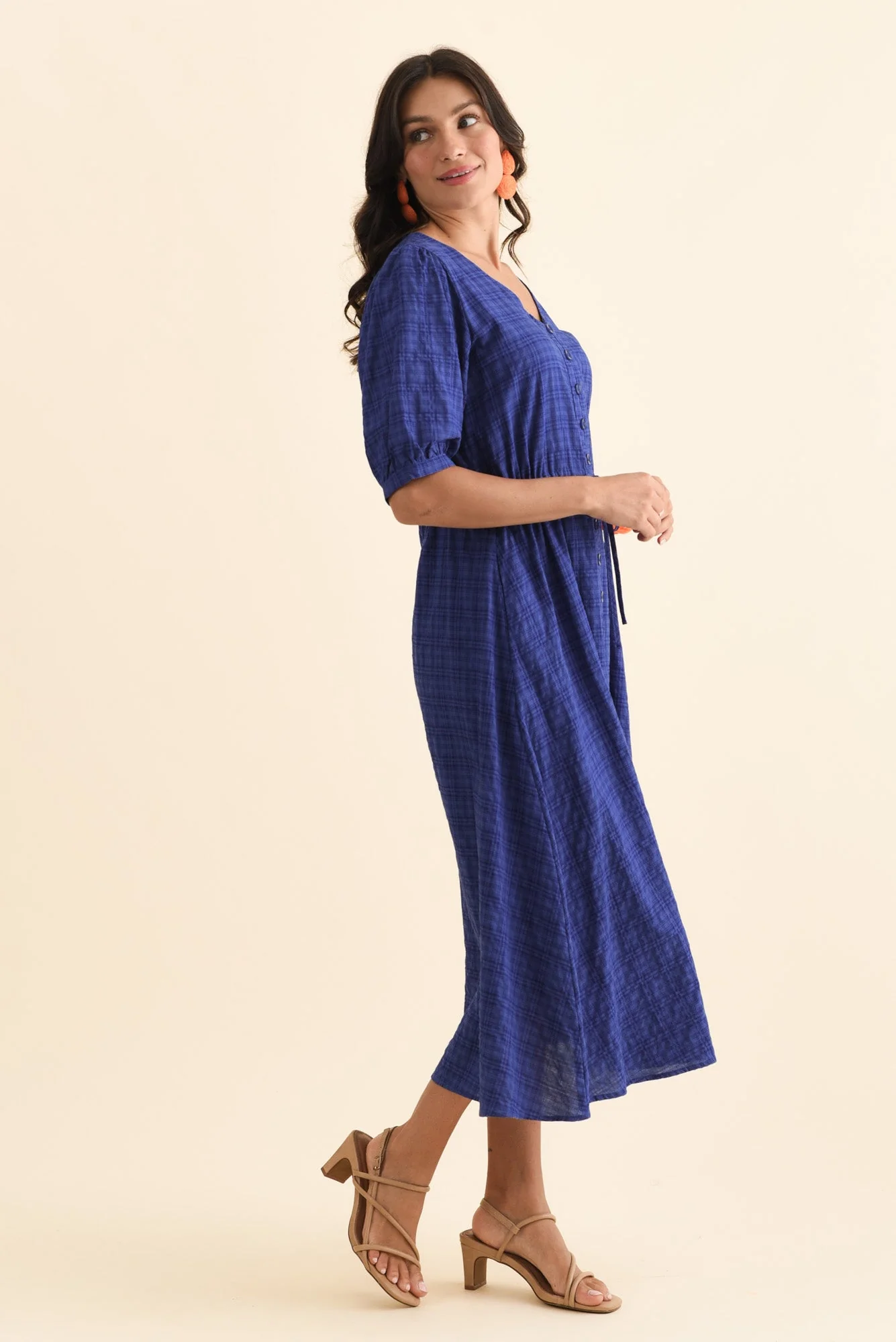 Weslyn Cobalt Check Cotton Blend Dress - Image 3