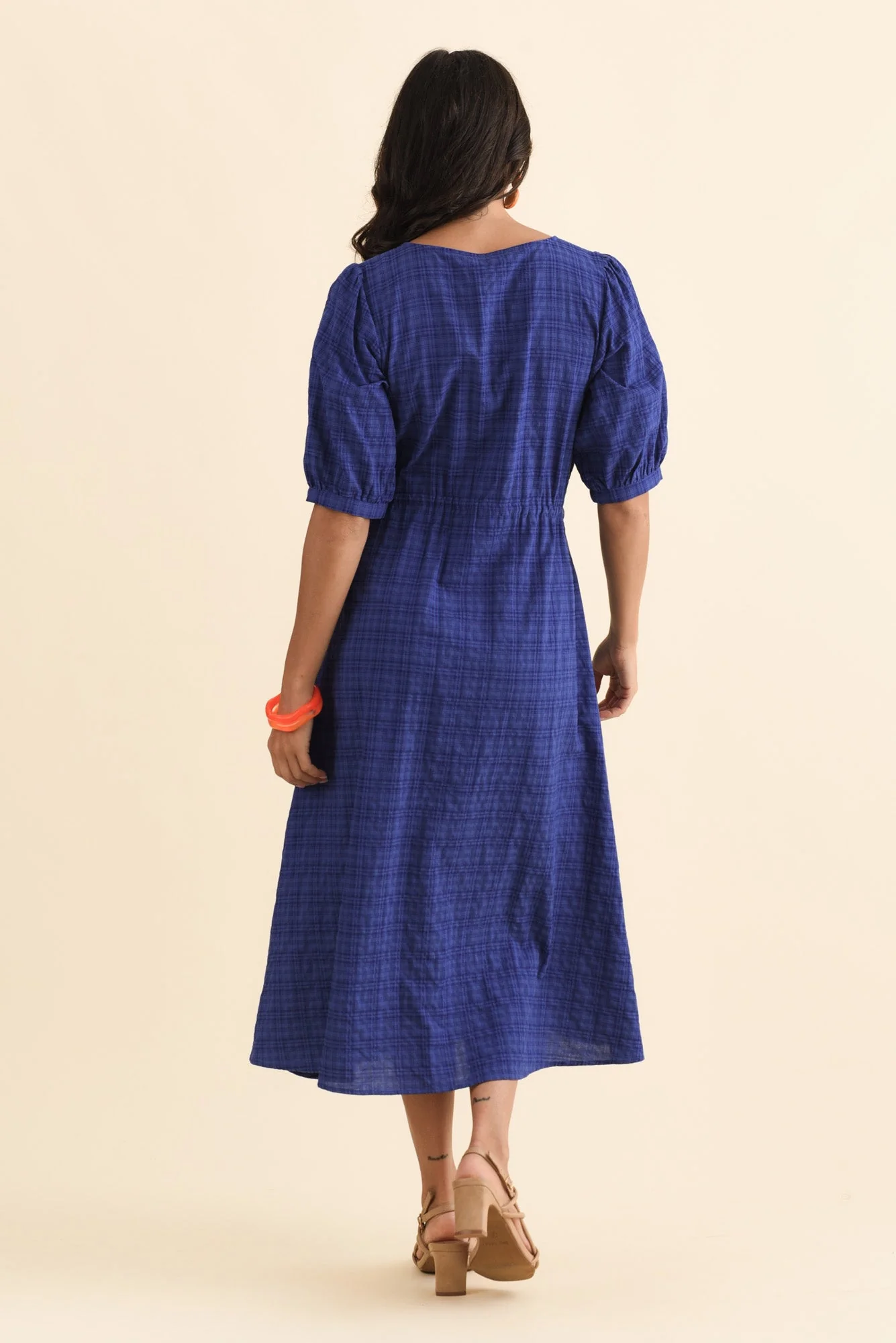 Weslyn Cobalt Check Cotton Blend Dress - Image 4