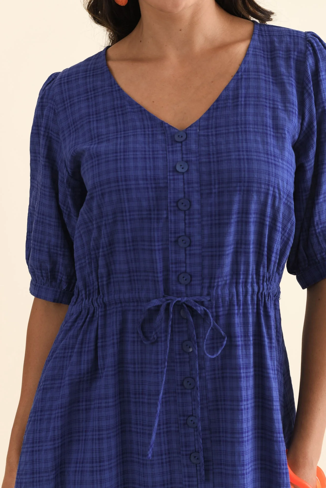 Weslyn Cobalt Check Cotton Blend Dress - Image 5
